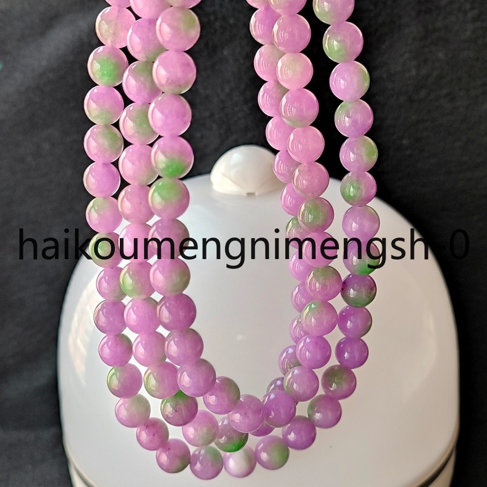 Certified Grade A 8mm Lavender Green Burma Jade jadeite Round Bead Necklace 34″