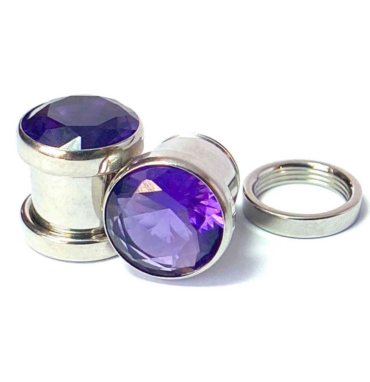 PAIR Large Purple Gem Screw Fit Tunnels Plugs Gauges – select size 6g up to 20mm