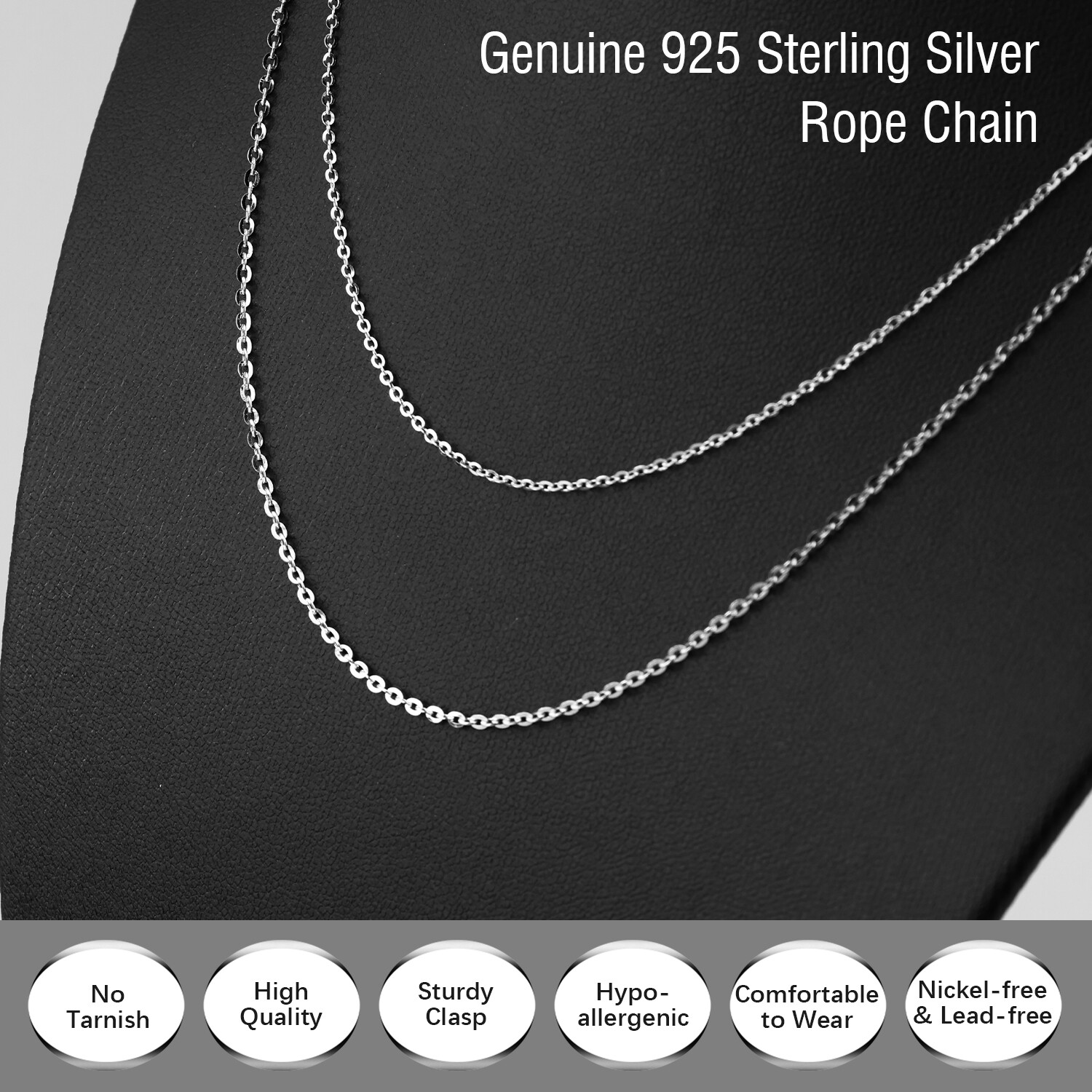1.3/1.5mm Real Solid 925 Sterling Silver Women Necklace Italy Valentine’s Day US