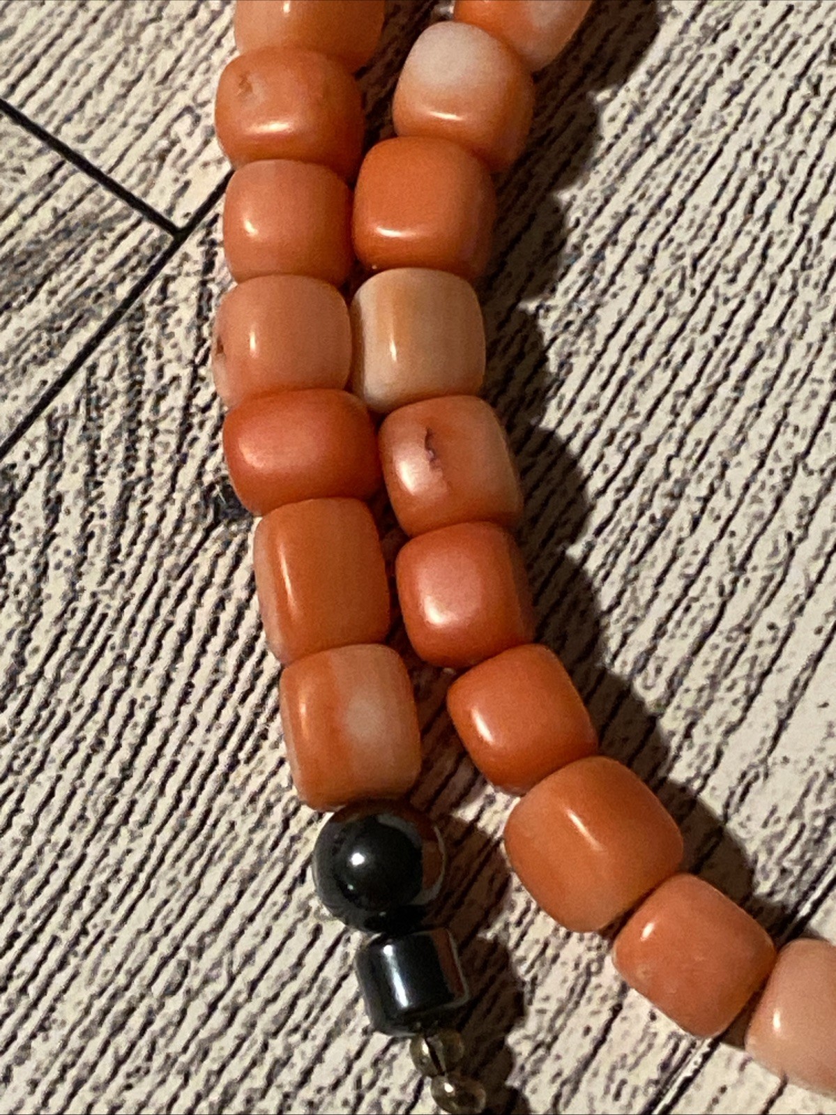 Salmon Bamboo Coral Cube Sterling Silver Closure 18” Bead Necklace Boho