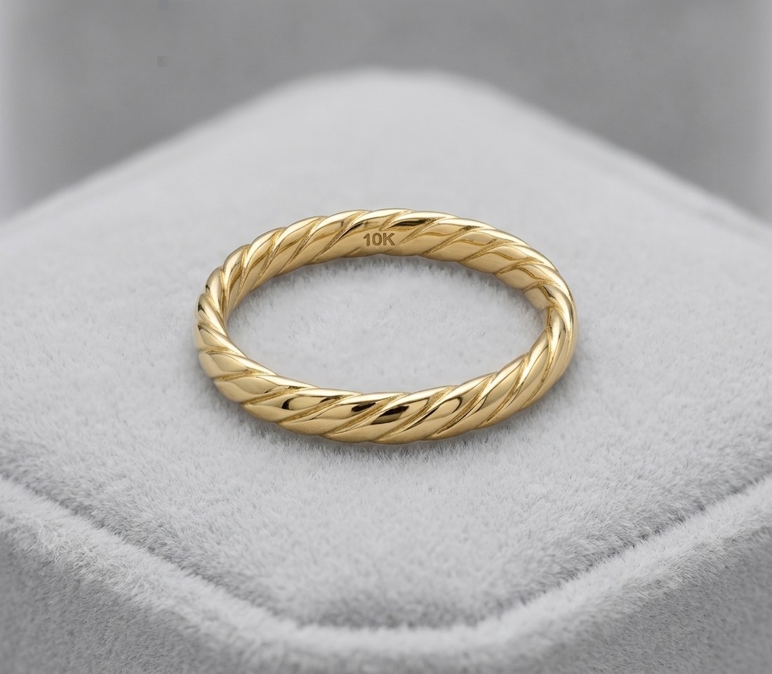 Polished Twisted Ribbed Band Ring Real 10K Yellow Gold Sizes 7 8