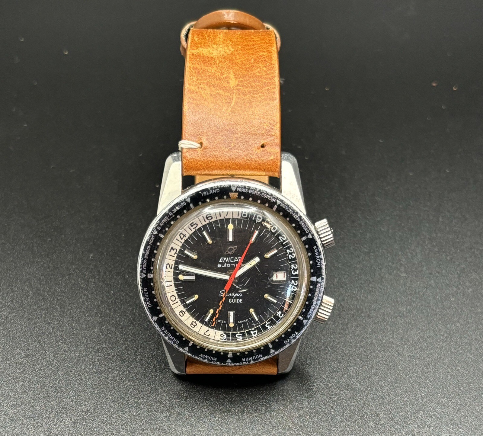 Vintage ENICAR Sherpa Guide GMT Automatic Watch. 1960’s EPSA Super Compressor.