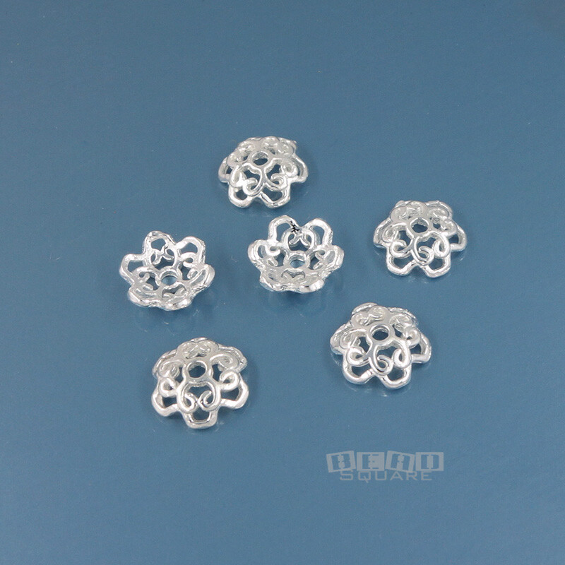 6 Sterling Silver 7mm (7.6mm) Scroll Heart Flower Floral Bead Spacer Caps #33869