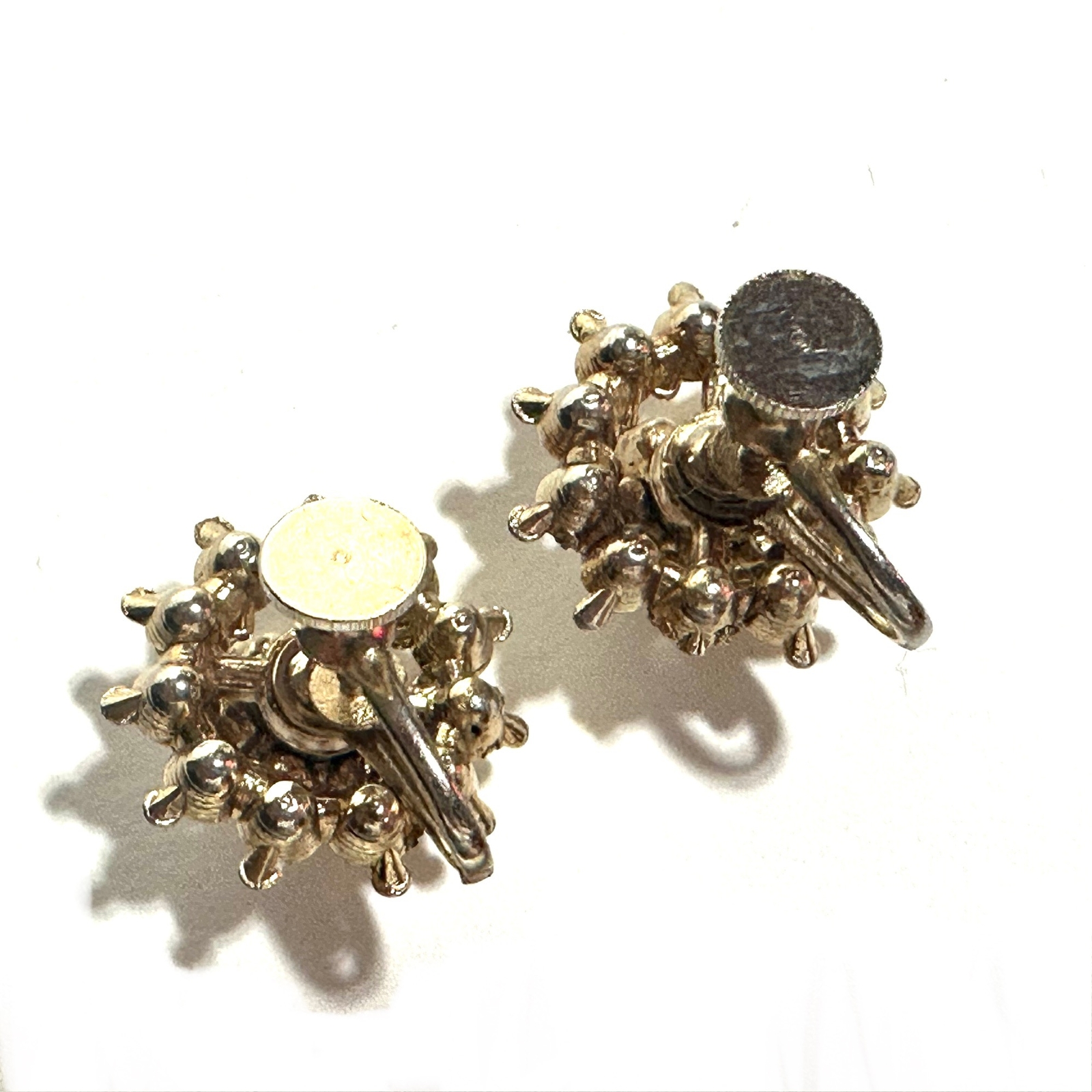 Clear Rhinestone & Gold Tone Screw Back Sparkly Earrings Retro Old Money Look