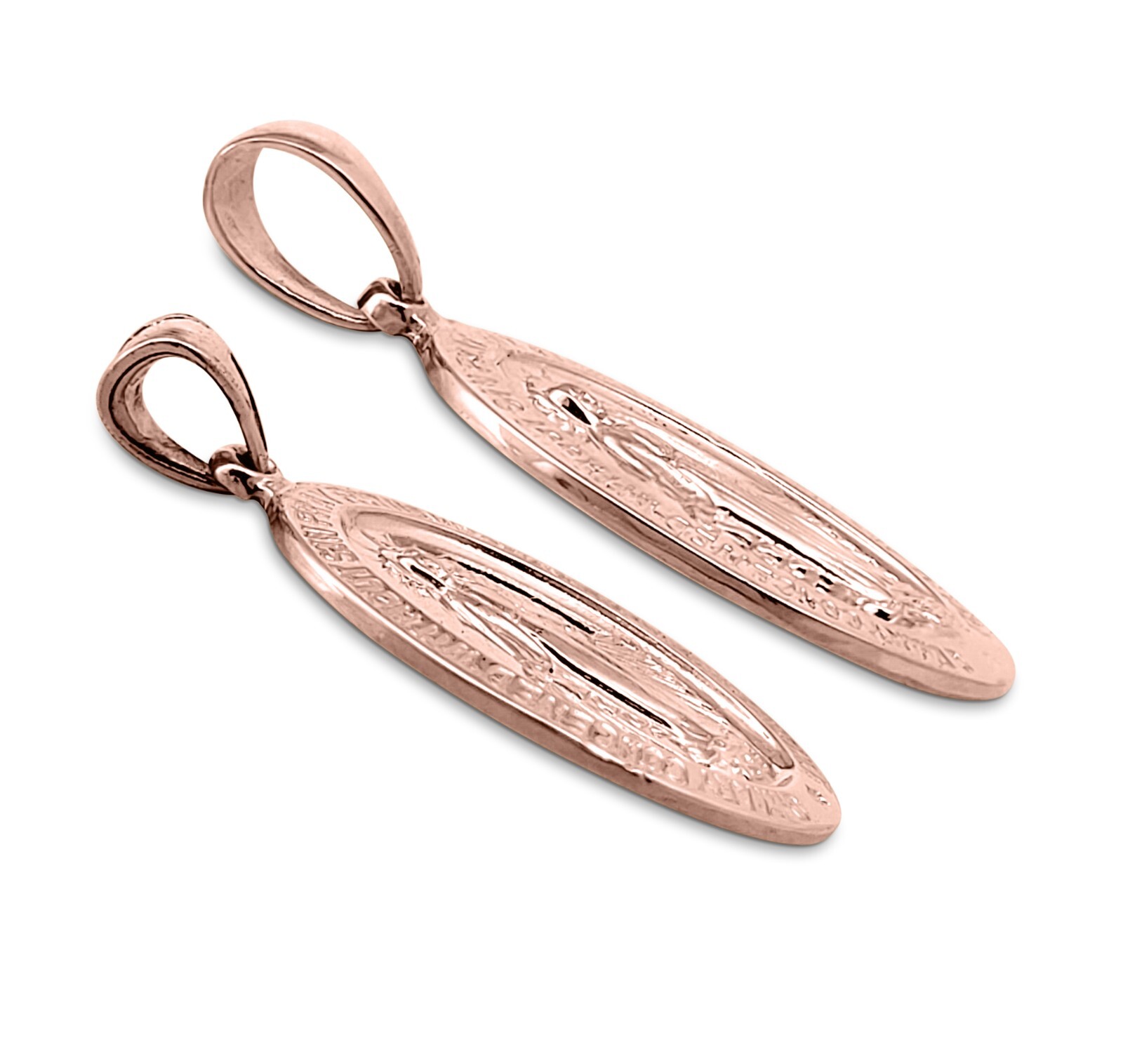 Solid 10K Rose Gold Miraculous Medal Virgin Mary Pendant, 0.9″ or 1.1″, Catholic