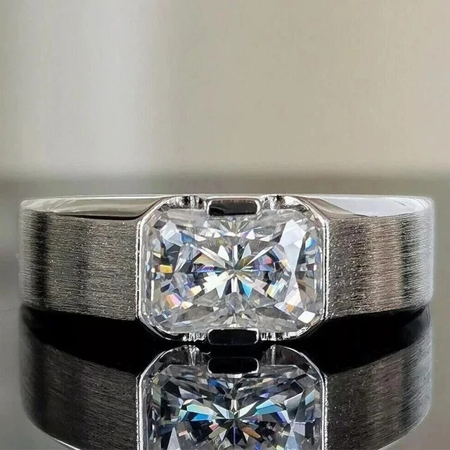 Men’s Engagement Ring 2 Ct Radiant Cut Lab Created Diamond 14k White Gold Plated
