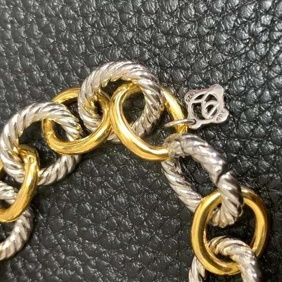 David Yurman Oval Link Chain Bracelet in Silver with 18k Gold 12mm