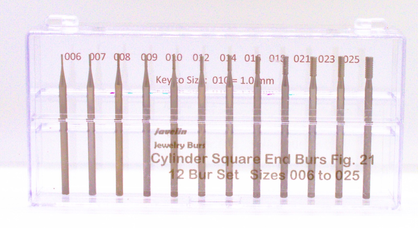 JEWELRY CYLINDER SQ. BUR SET 12 PCS 006 TO 025 FIG 21 QUALITY BURS FOR JEWELERS