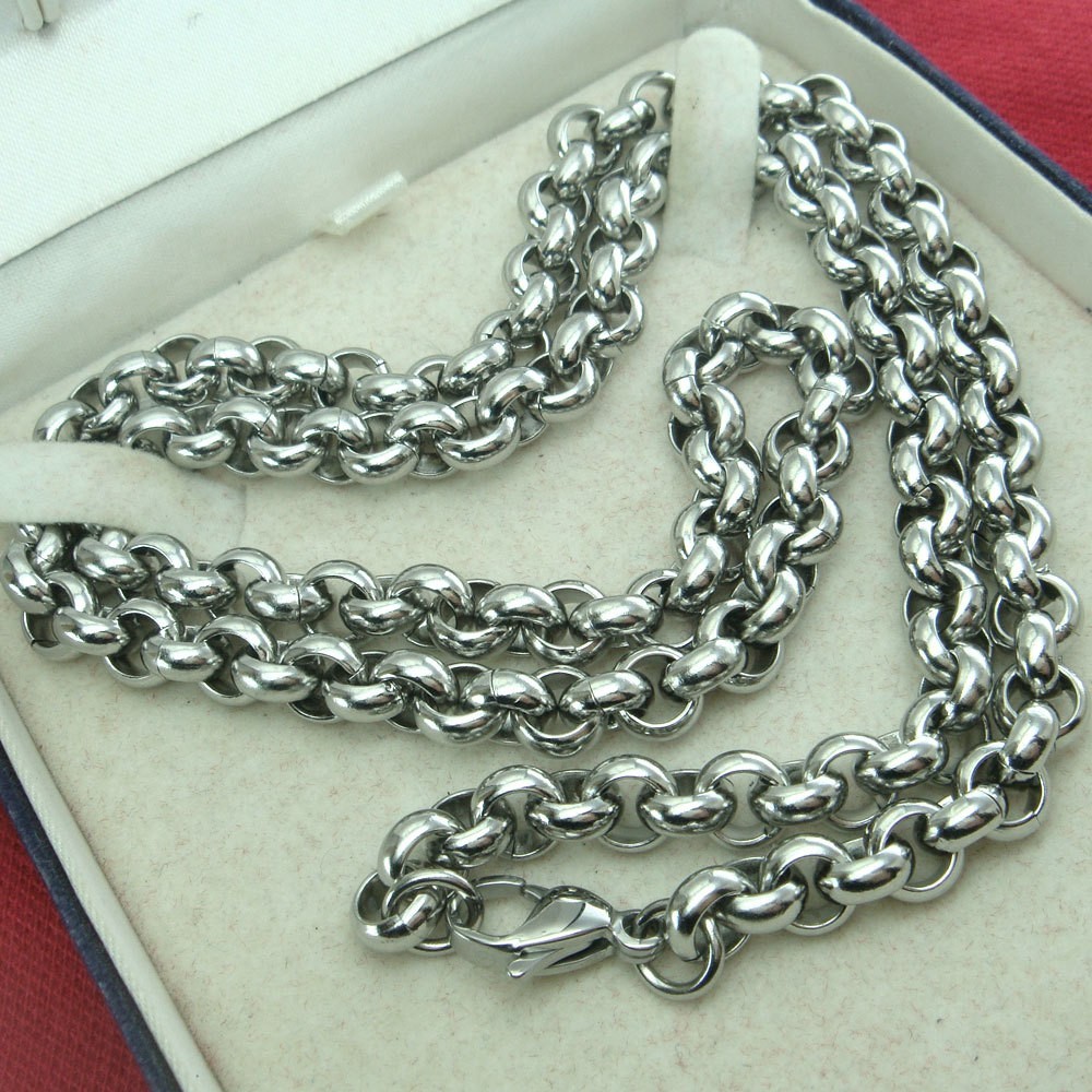 Silver Large 12mm Stainless Steel chunky Round Rolo Link Chain Necklace For Mens