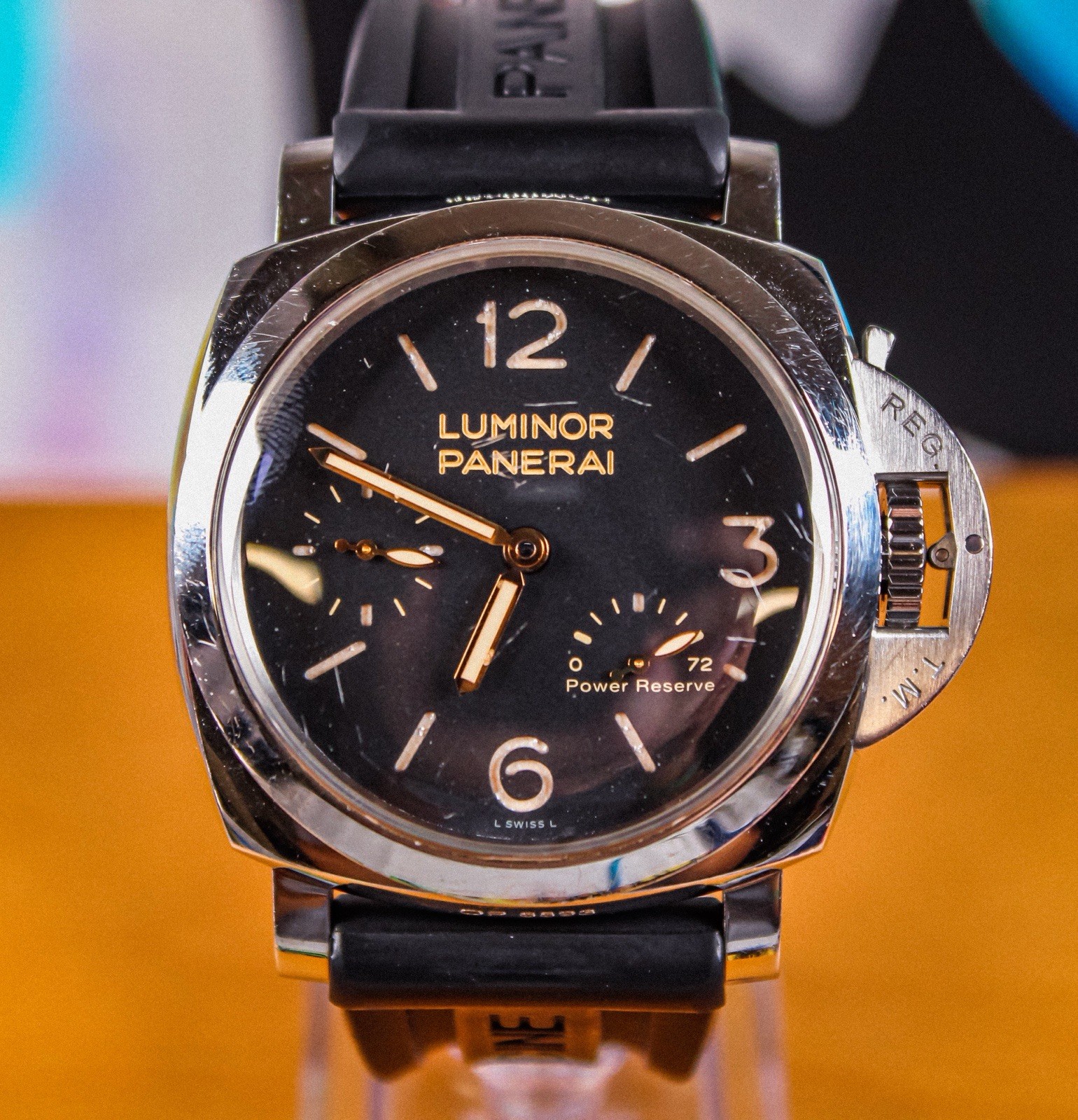 Panerai Luminor 3 Days Men’s Black Rubber Strap @ Lizard Strap Watch – PAM00423