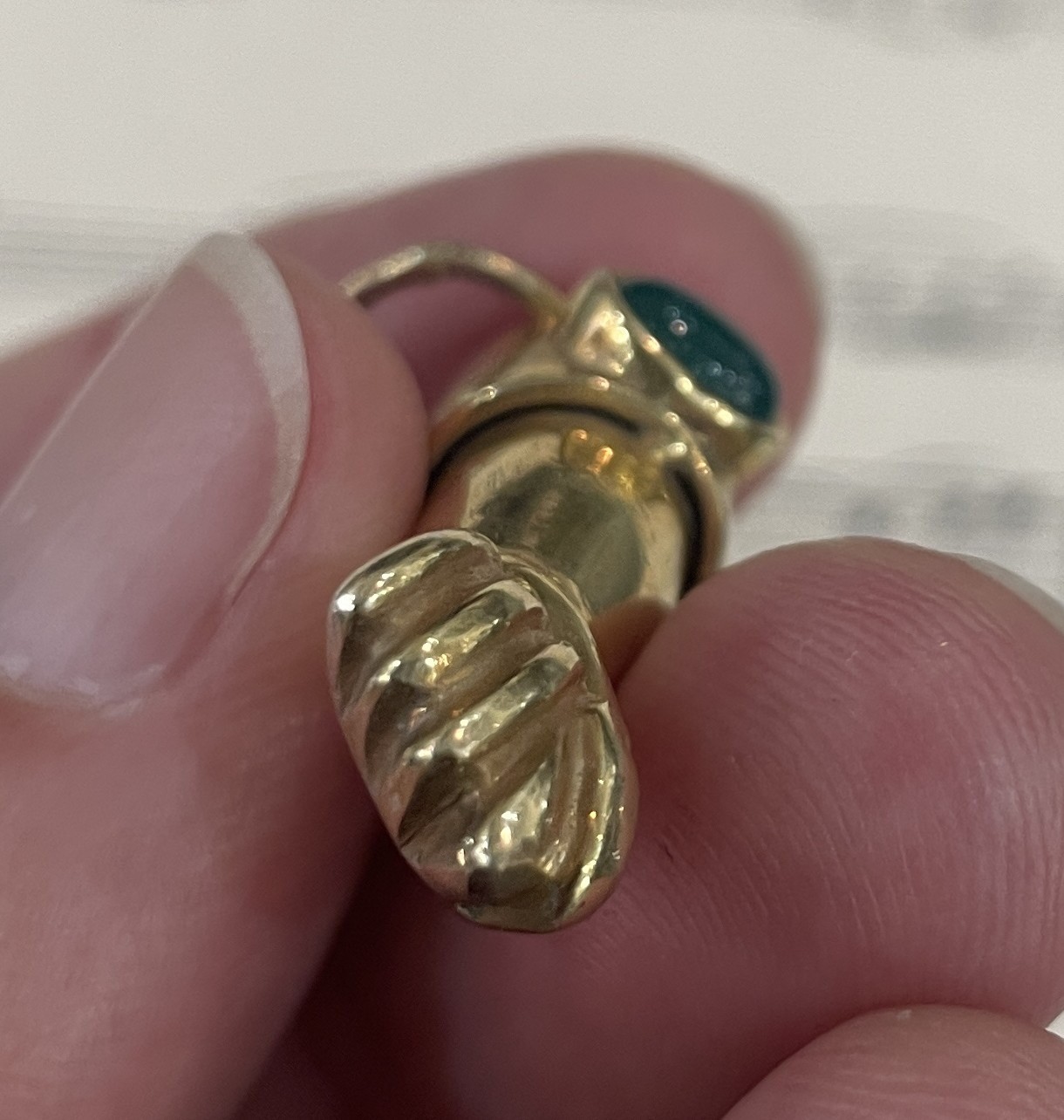 Rare Antique Italian 10k Solid Gold Figa with Emerald c1900