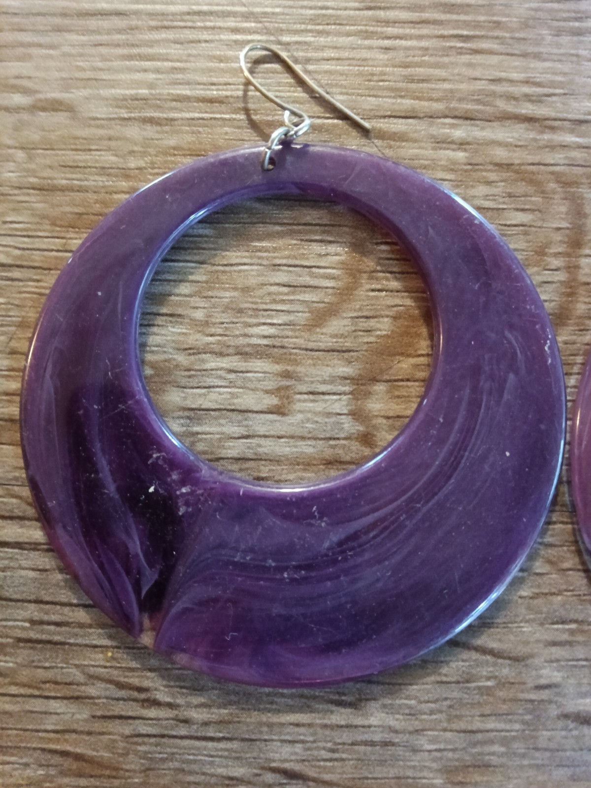 Large 3inch Dangle Drop Hoop Earrings Purple Marble Affect Acrylic Resin Jewelry
