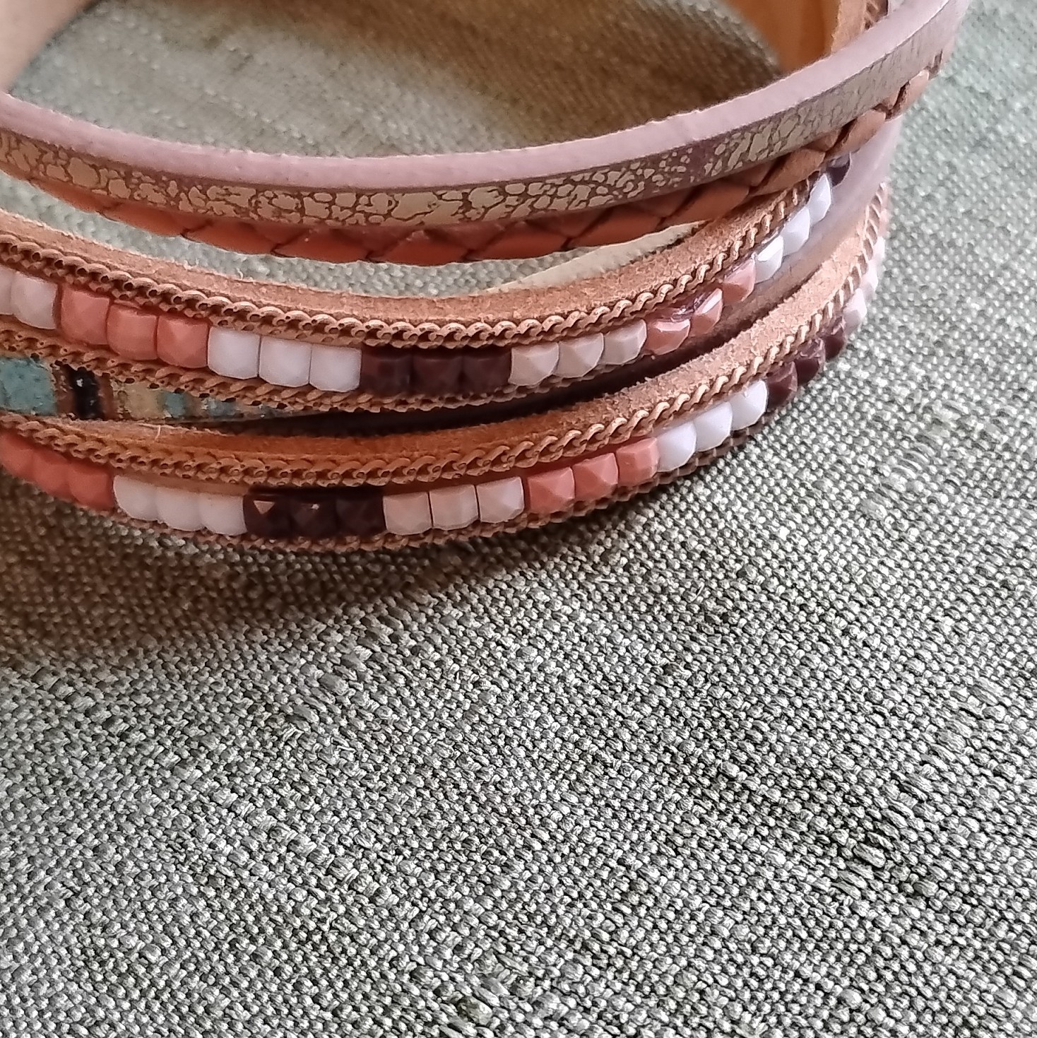Multi Color Faux Leather Cord Multi-Row Wrap Magnetic Clasp. 6091