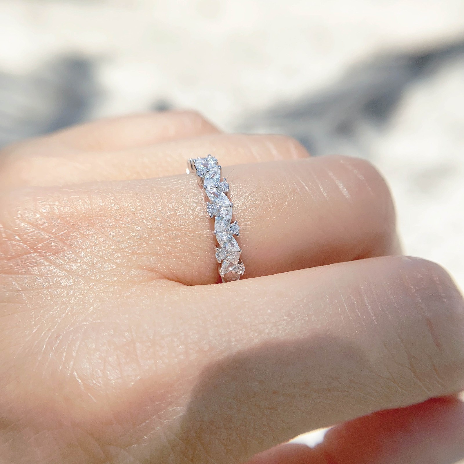 Marquise CZ Sterling Silver Half Eternity Wedding Band Celebration Ring S14166
