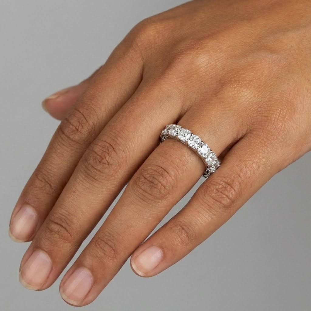 14K Gold Eternity Wedding Ring Classic 5.10 CT Cushion Lab-Grown Diamond E VVS2