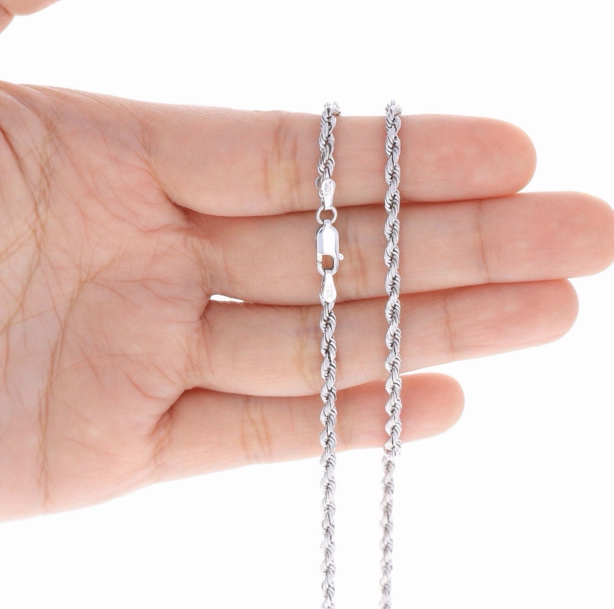 Brand New 18” Solid 10K White Gold 2.8mm Diamond Cut Semi Hollow Rope Chain