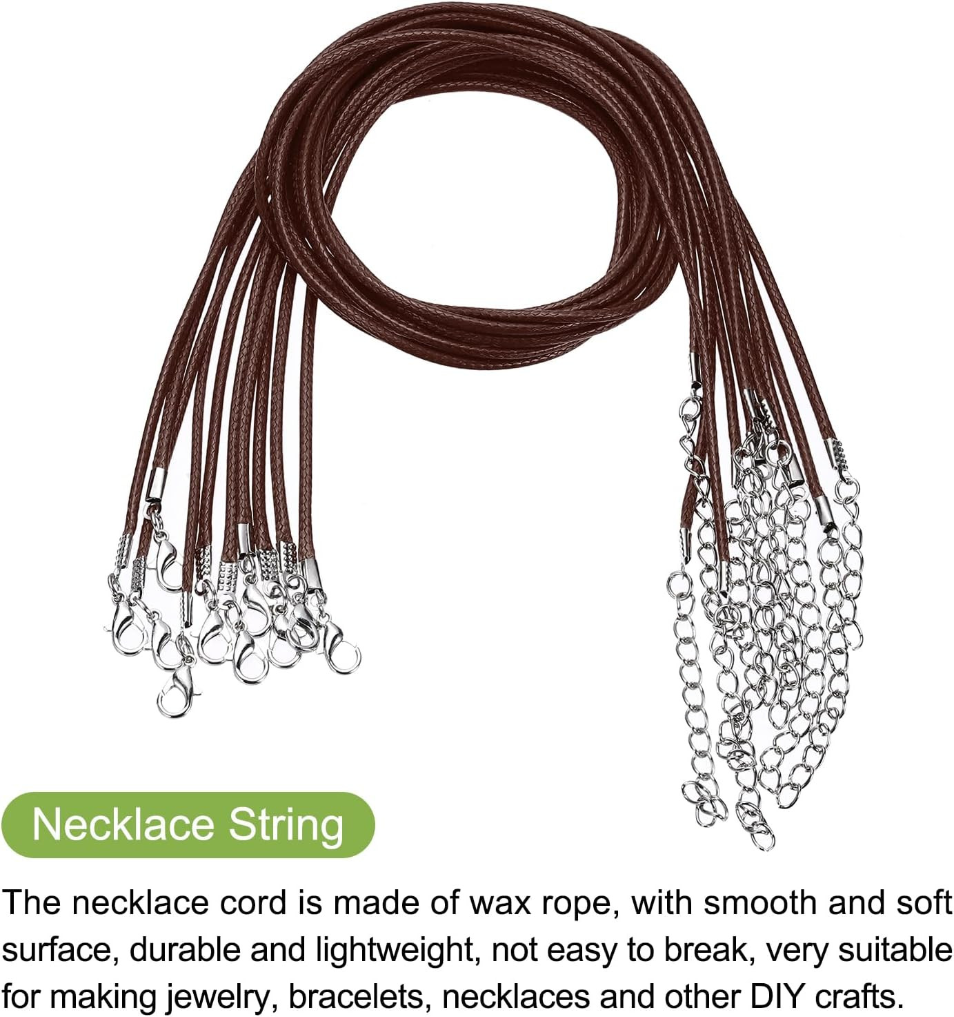 10Pcs 18 Inch Waxed Necklace Cord, Bulk Necklace String with Clasp
