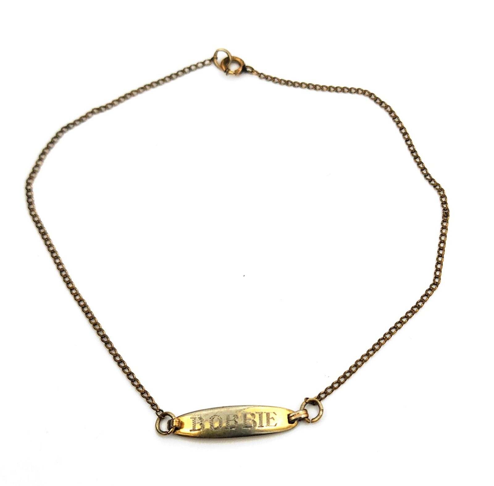 Antique Gold ID Identification Engraved BOBBIE Ankle Bracelet 10″ #B205