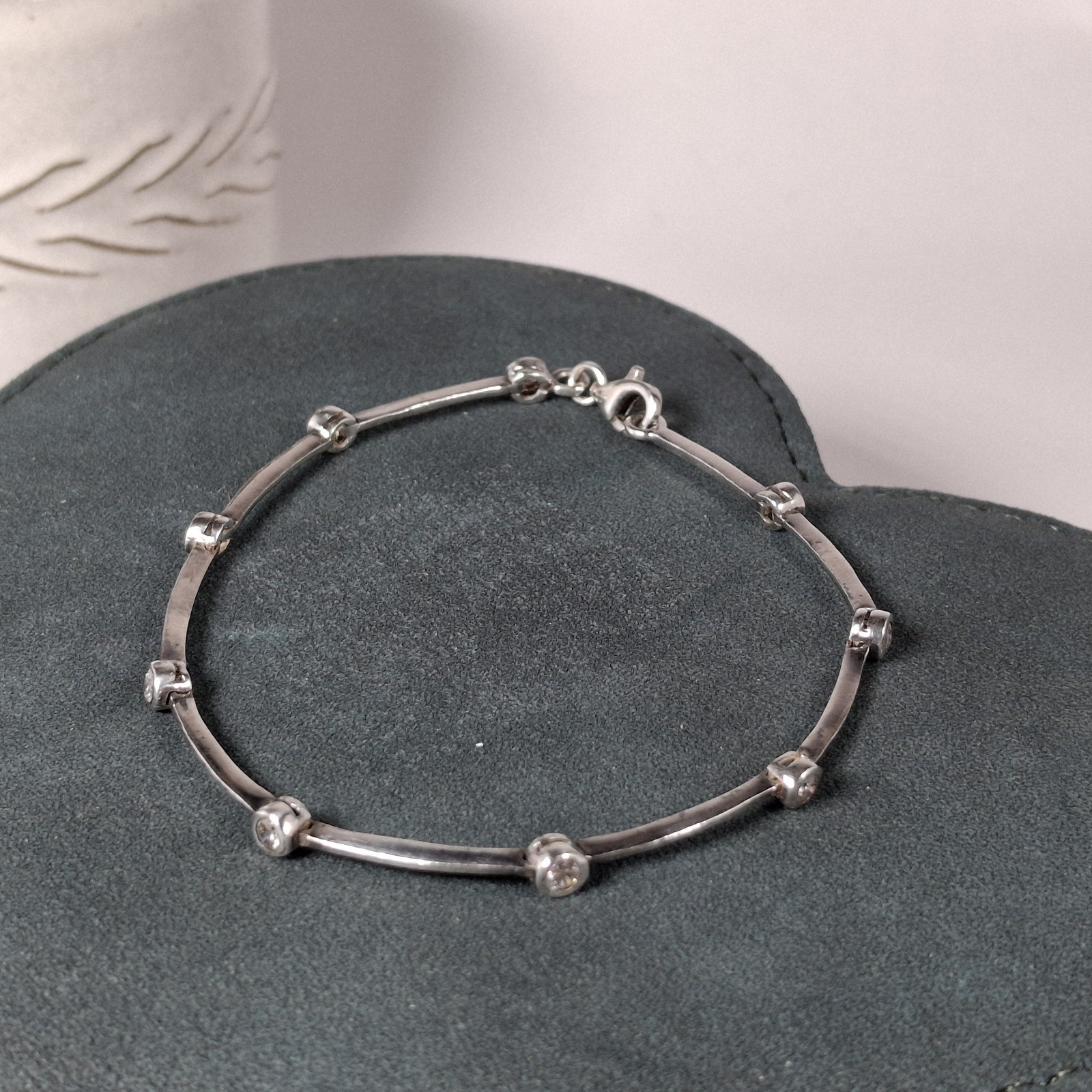 925 Sterling Silver CZ Station Link Bracelet Modern Minimalist Wedding Sparkle