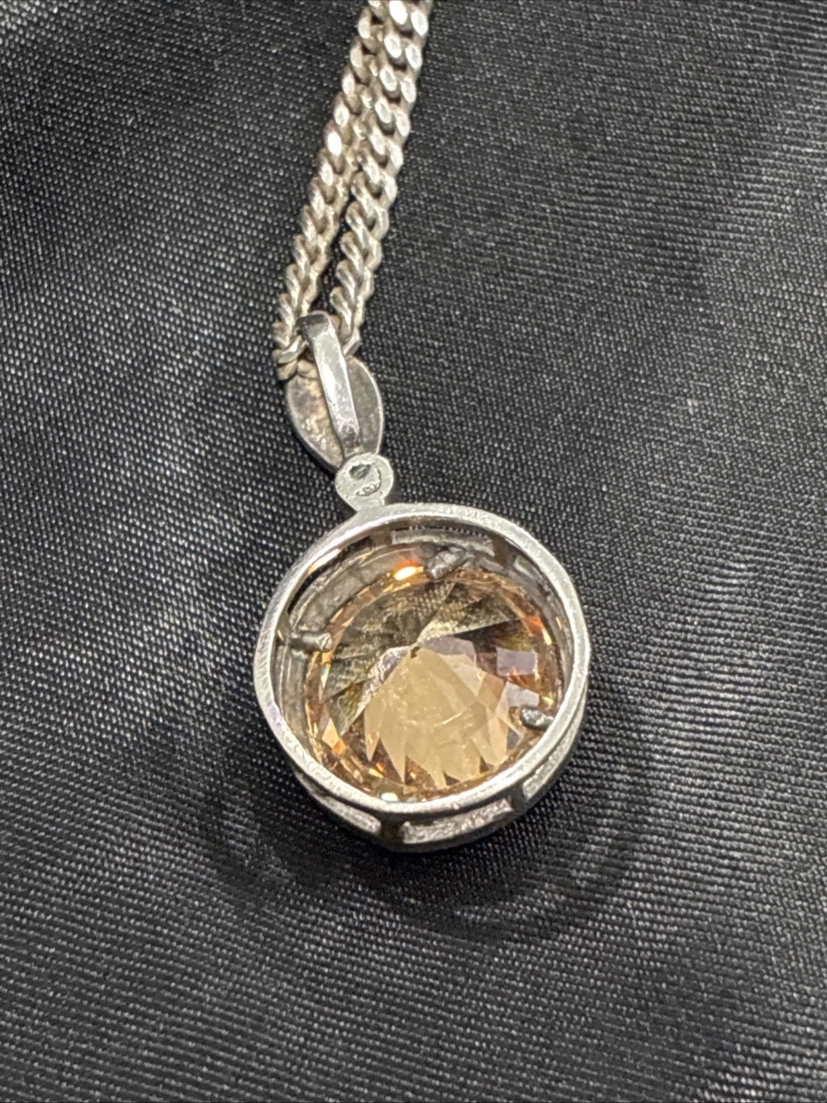 925 Italy Sterling Silver Curb Chain Peach Halo Black Marcasite Pendant Necklace