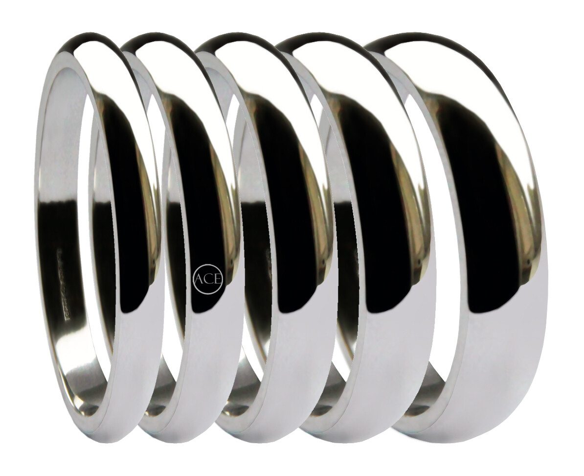 9ct White Gold D-Shape Wedding Rings 2mm 2.5mm 3mm 4mm 5mm 6mm 8mm Heavy Bands