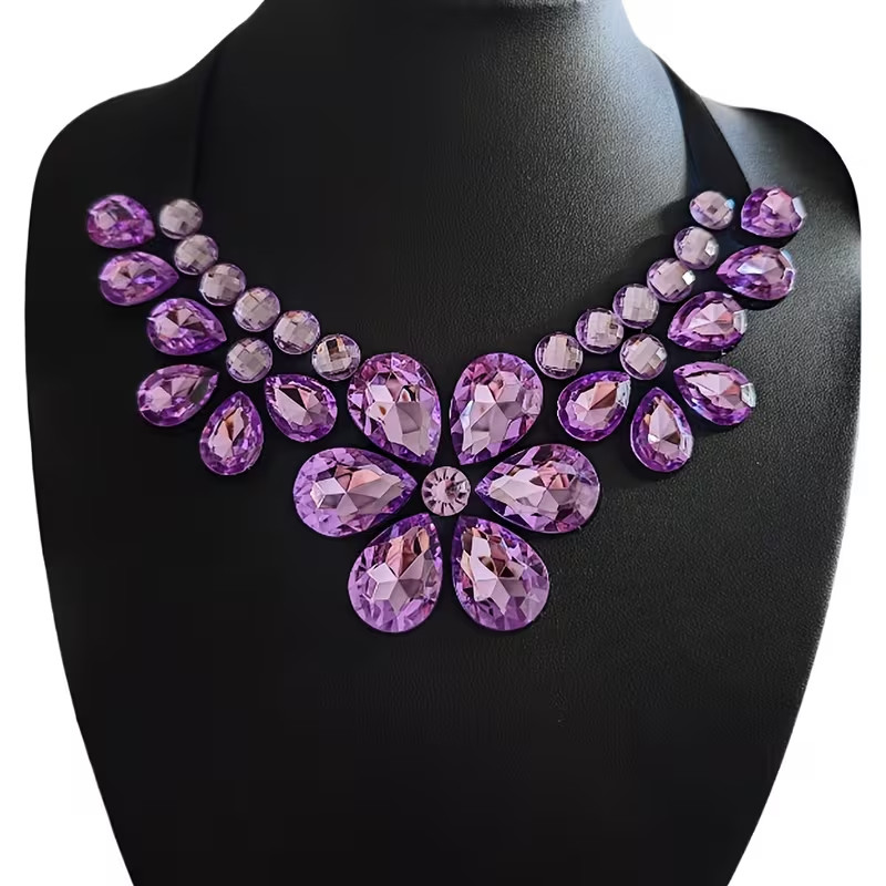 Purple acrylic flower statement necklace
