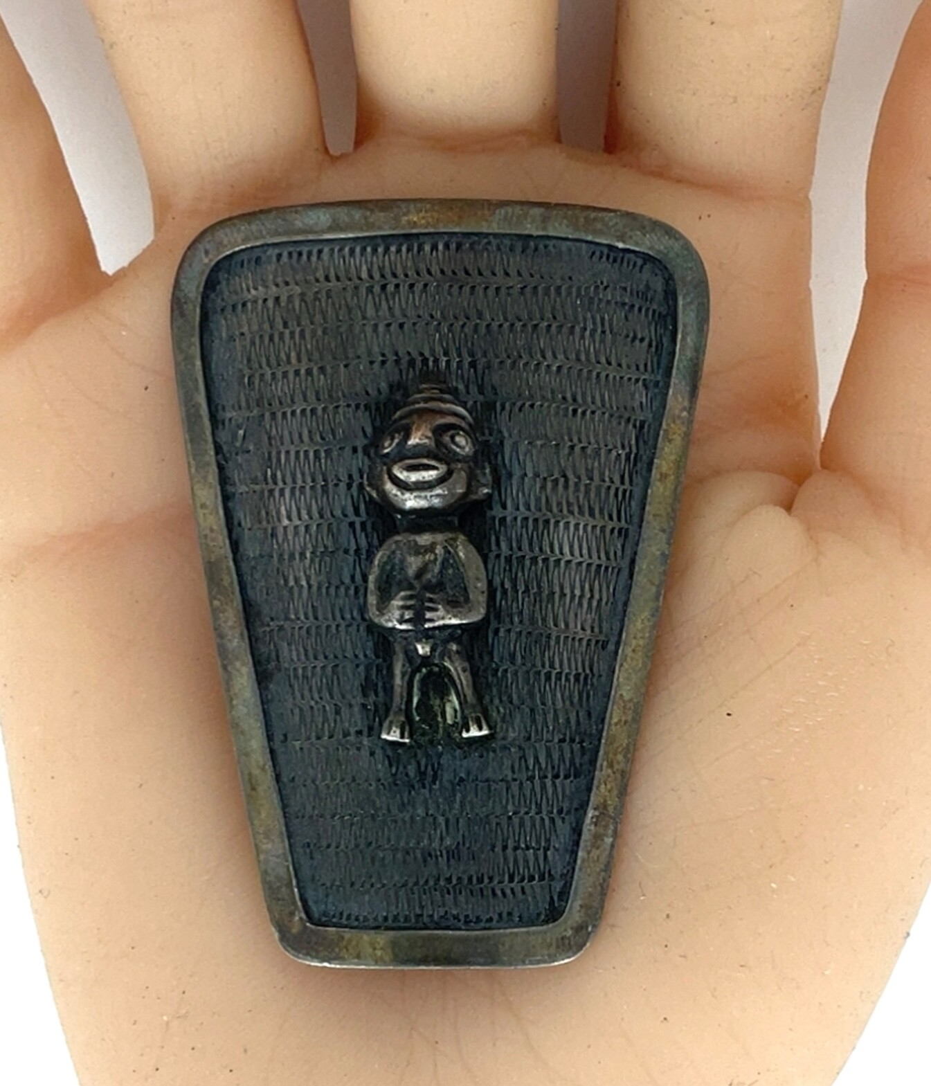 Vintage Peru MML Signed Sterling Silver Indigenous Man Pendant / Brooch Pin 2.4”