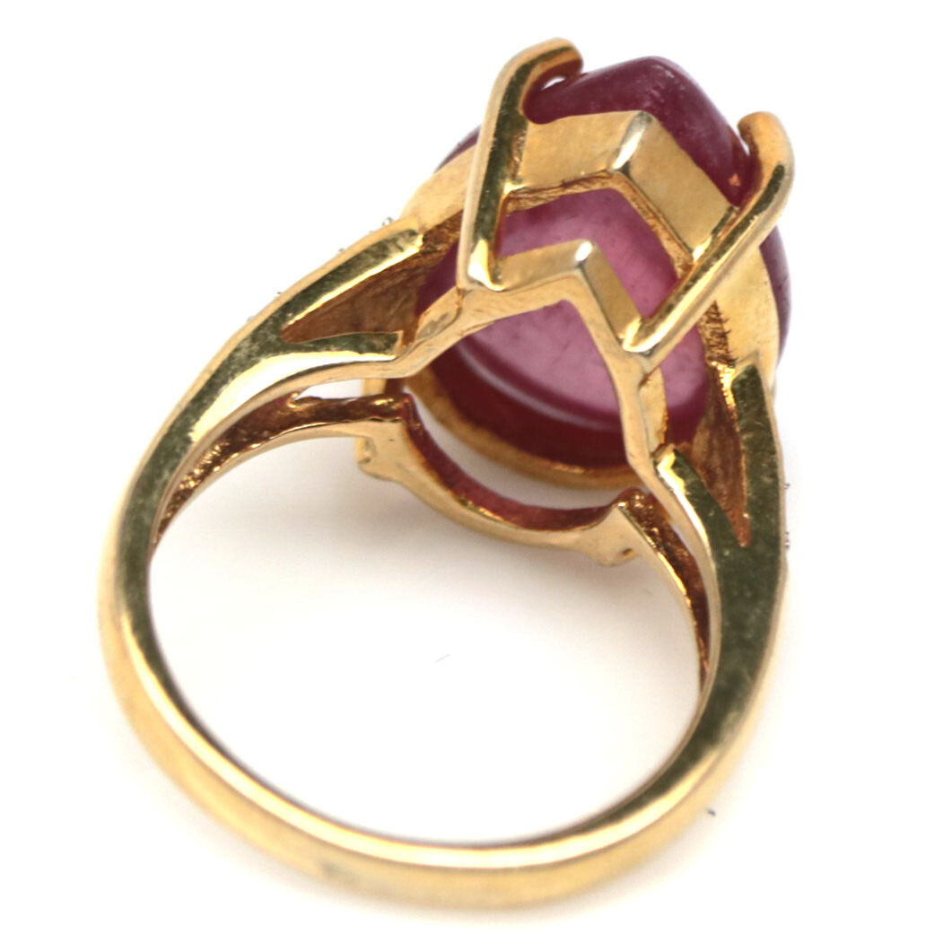 925 Sterling Silver 12 x 15 mm. Pink Ruby & White Zircon Ring Size 6.25