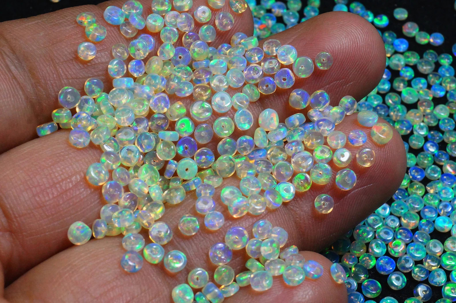 Natural Ethiopian Opal Beads, Smooth Rondelle Welo Fire Opal