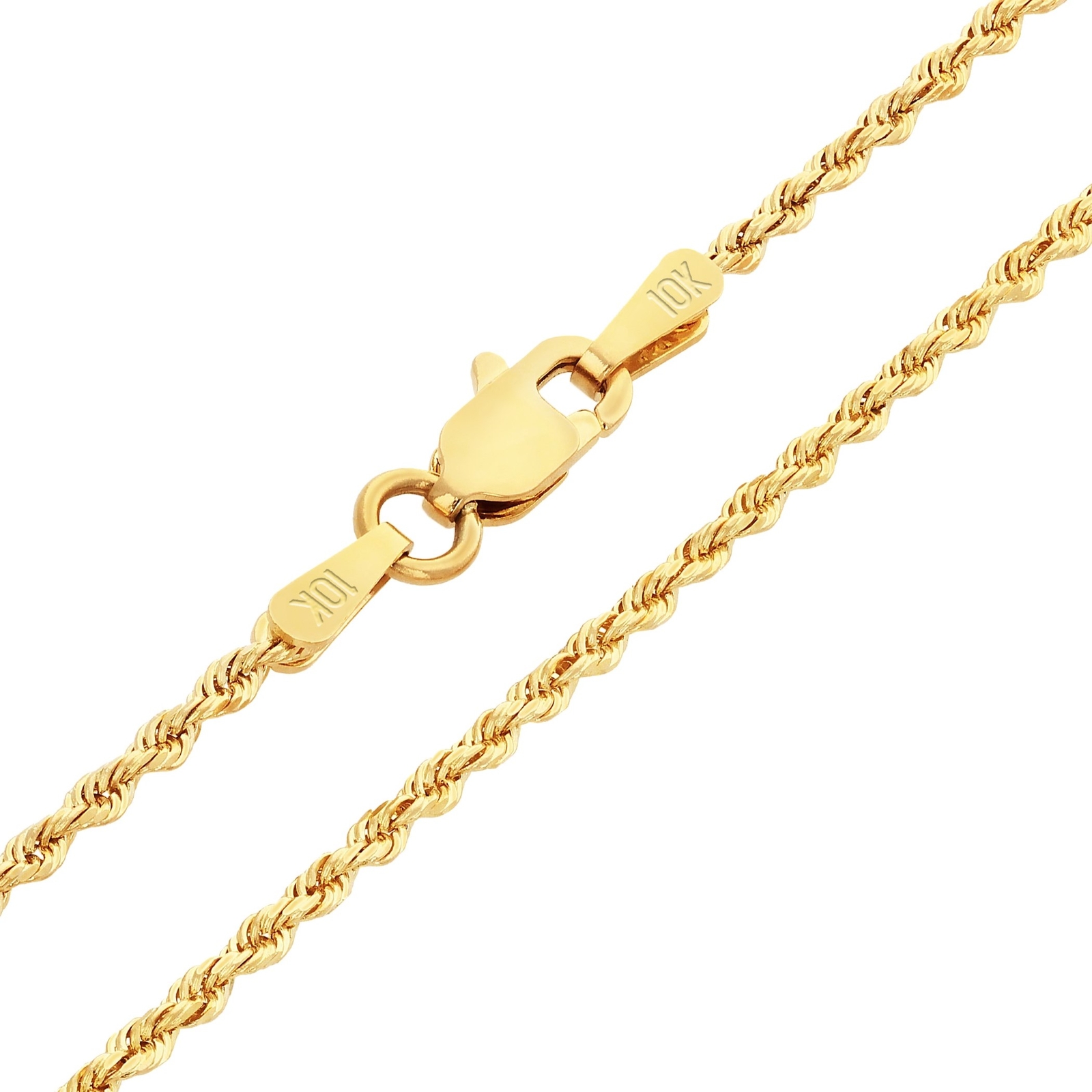 10K Yellow Gold 1.8mm Rope Chain Diamond Cut Pendant Necklace Mens Women 14″-30″
