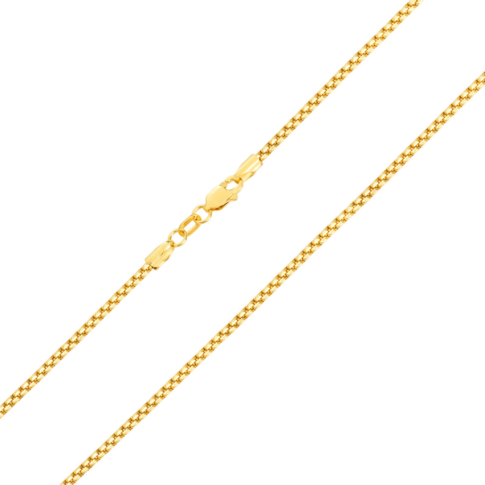 14K Yellow Gold 1.5mm-3.5mm Venetian Round Box Chain Necklace Men Women 16″- 30″