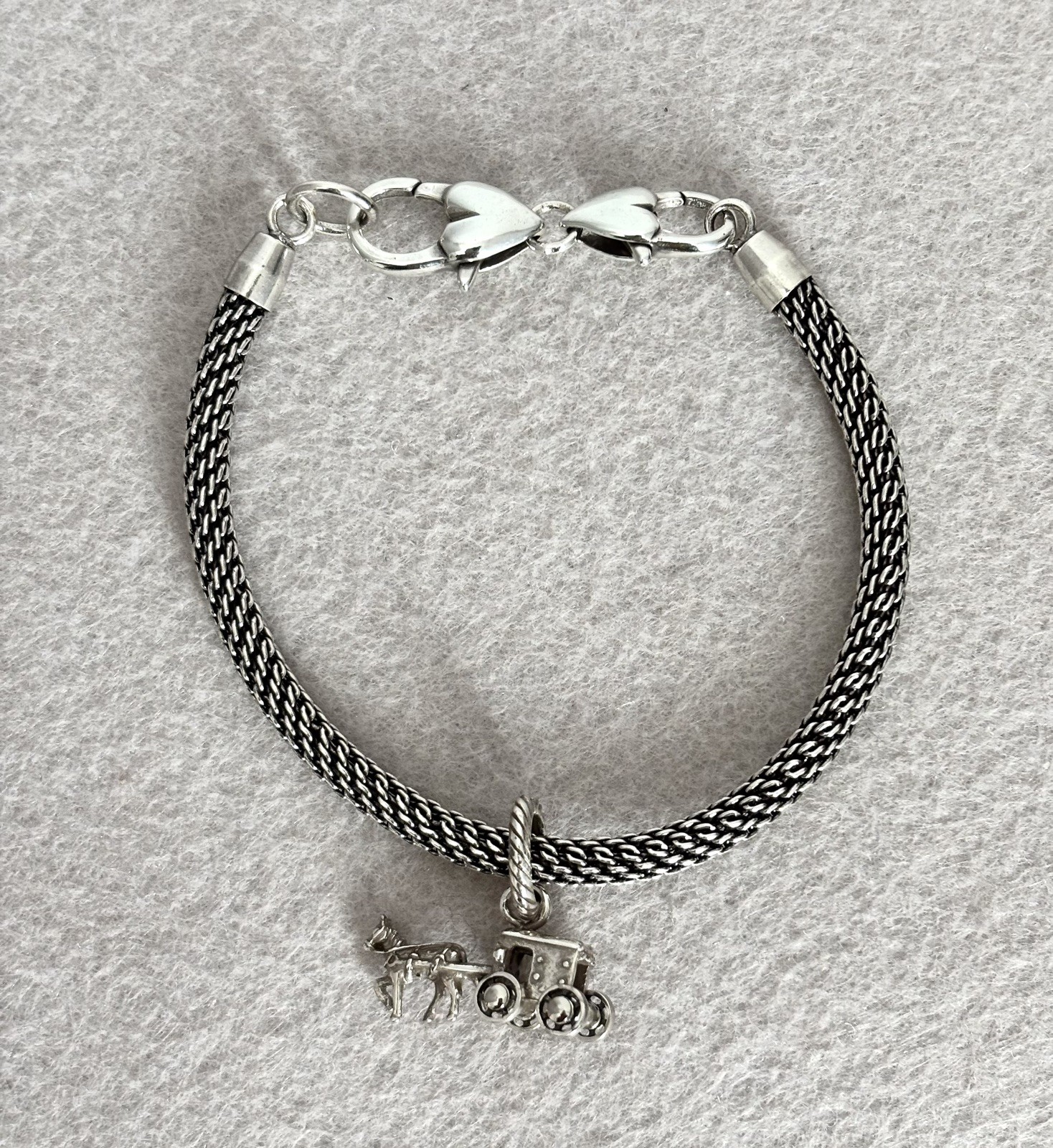 Brighton Antique Silver Tone Mesh Chain Bracelet w/Horse & Carriage Charm