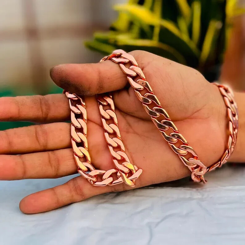 20 inch Pure Copper Solid CUBAN Chain Necklace, Healing Jewelry Spiritual