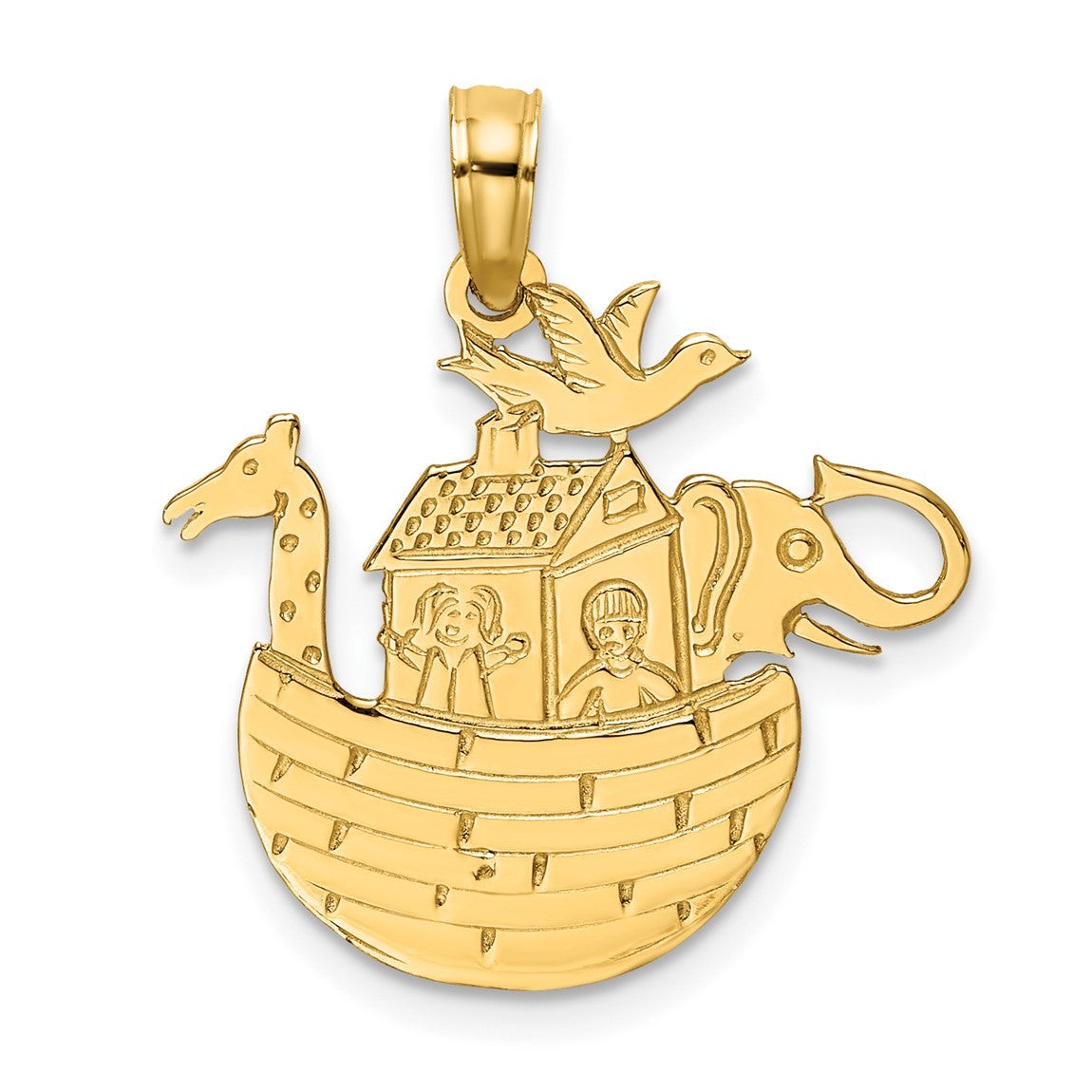 14k Yellow Gold Engraved and Flat Noahs Ark Pendant K7171