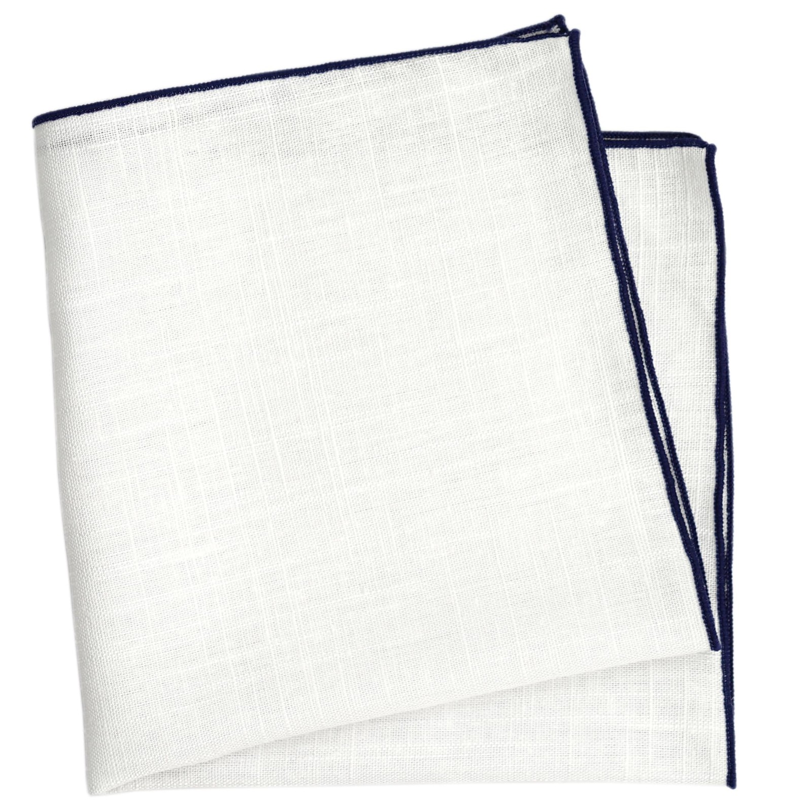 BELLUNO White Pocket Square with Embroidered Color Edge Navy