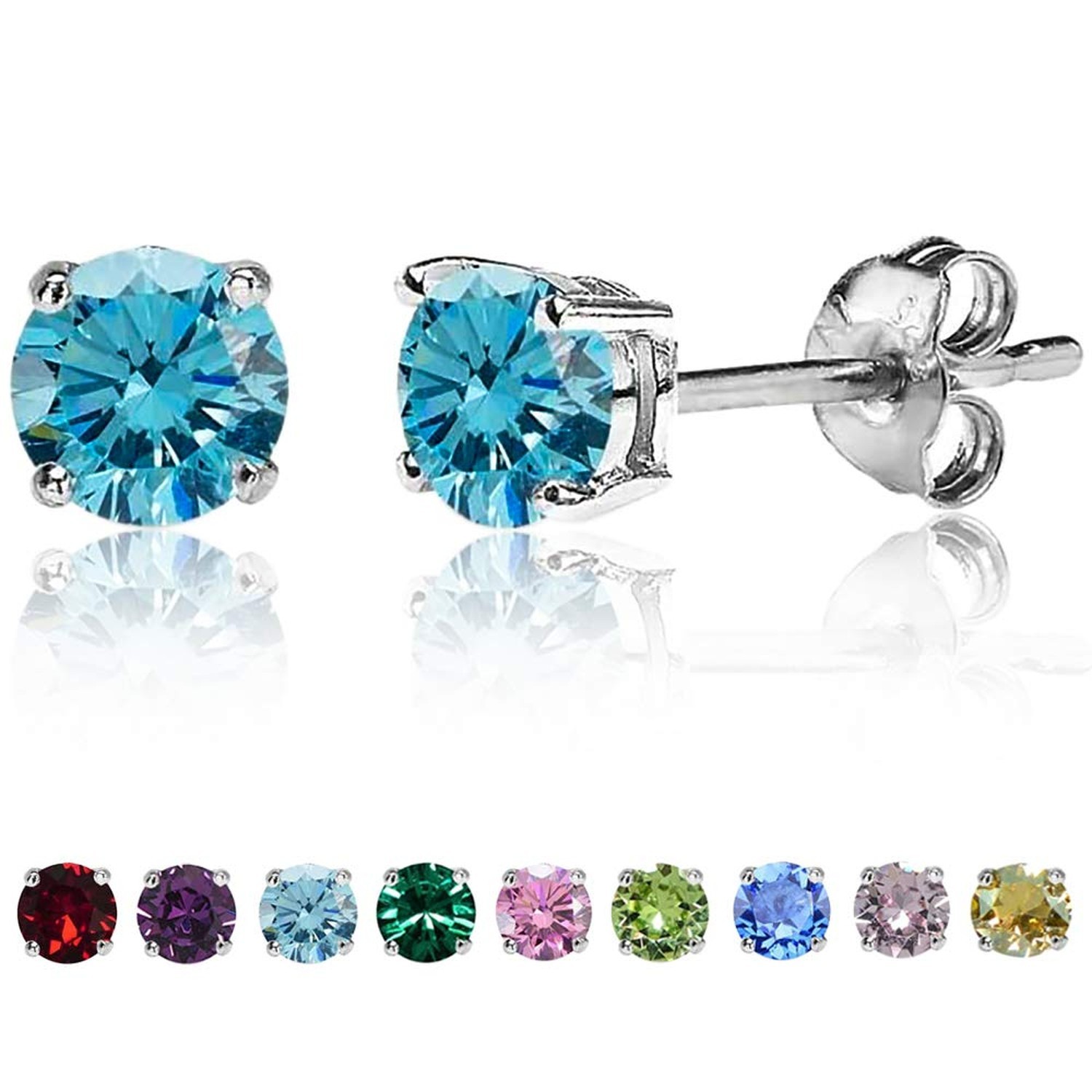 Small Stud Earrings for Women Sterling Silver 4mm Hypoallergenic light blue