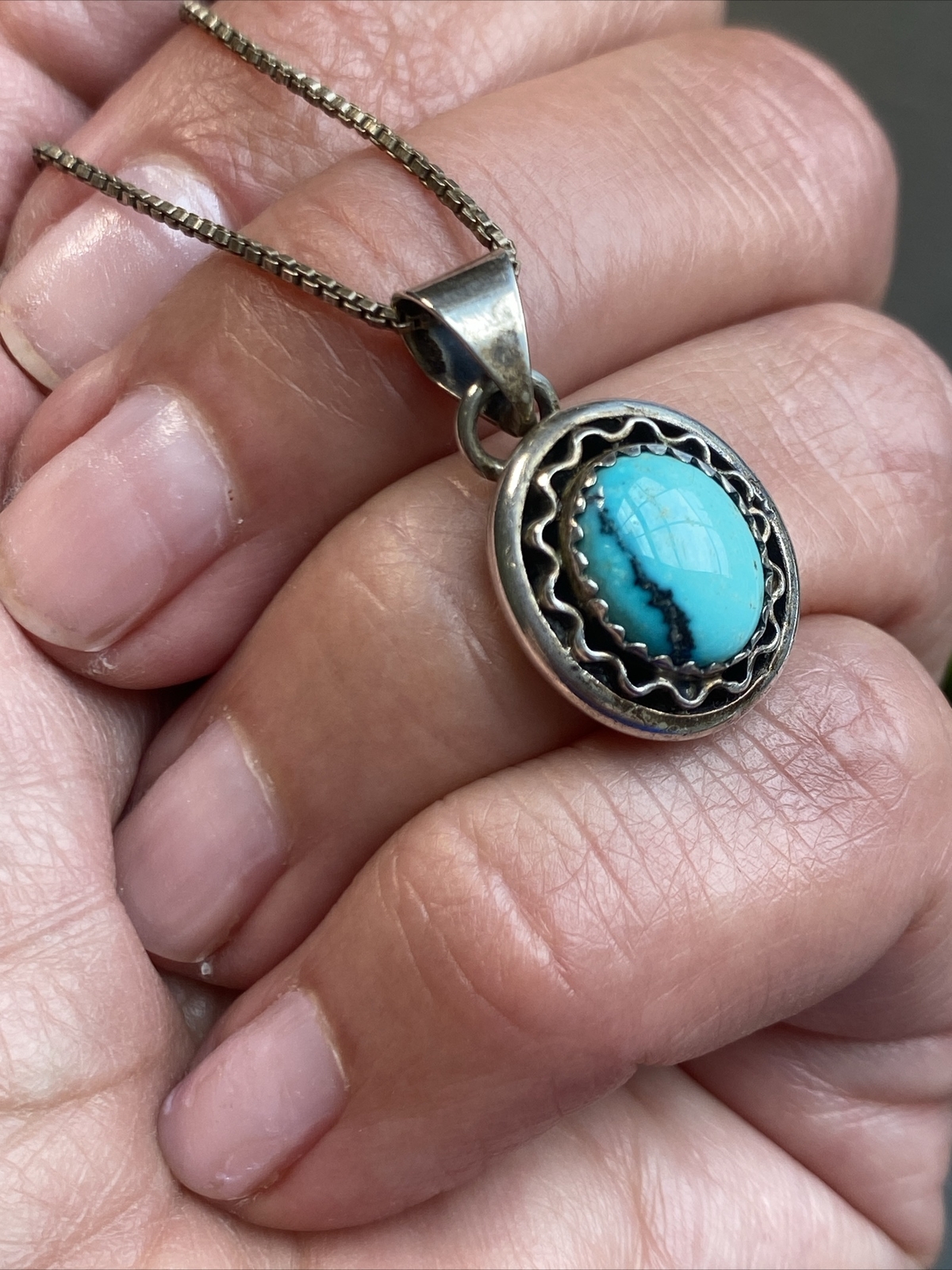 Vintage Turquoise Pendant Necklace Estate Fine Jewelry Pre-owned Roie Jaque Sgnd