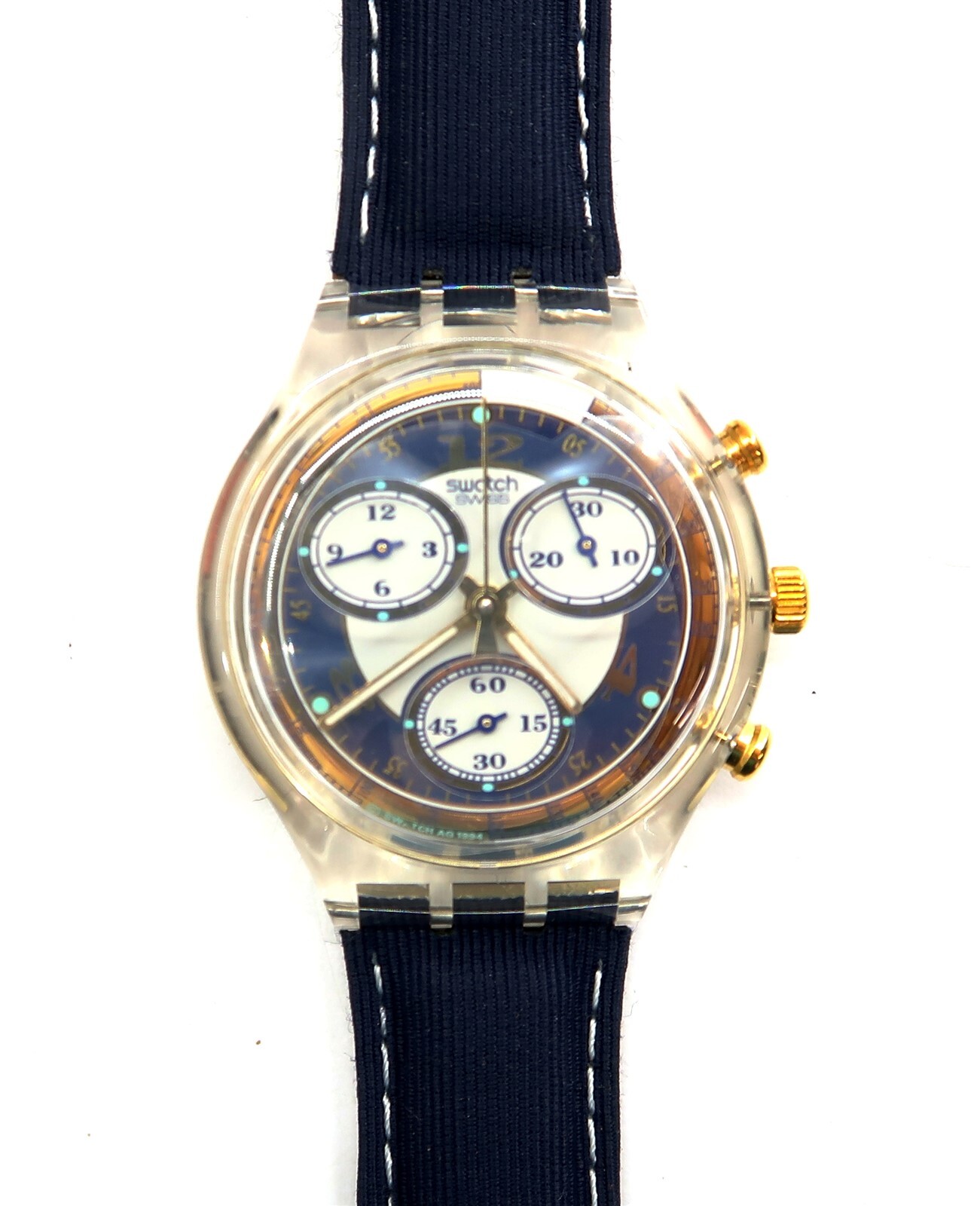 NEW Swatch Chrono Watch BLUE HORIZON SCK108 NOS 1995 New Battery WORKS!!