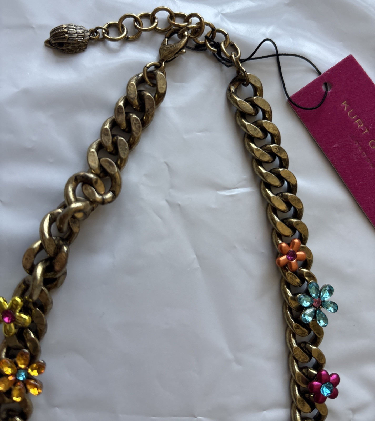 KURT GEIGER LONDON EAGLE BIRD HEAD Octavia Gemstone Curb Chain Necklace Multi NW
