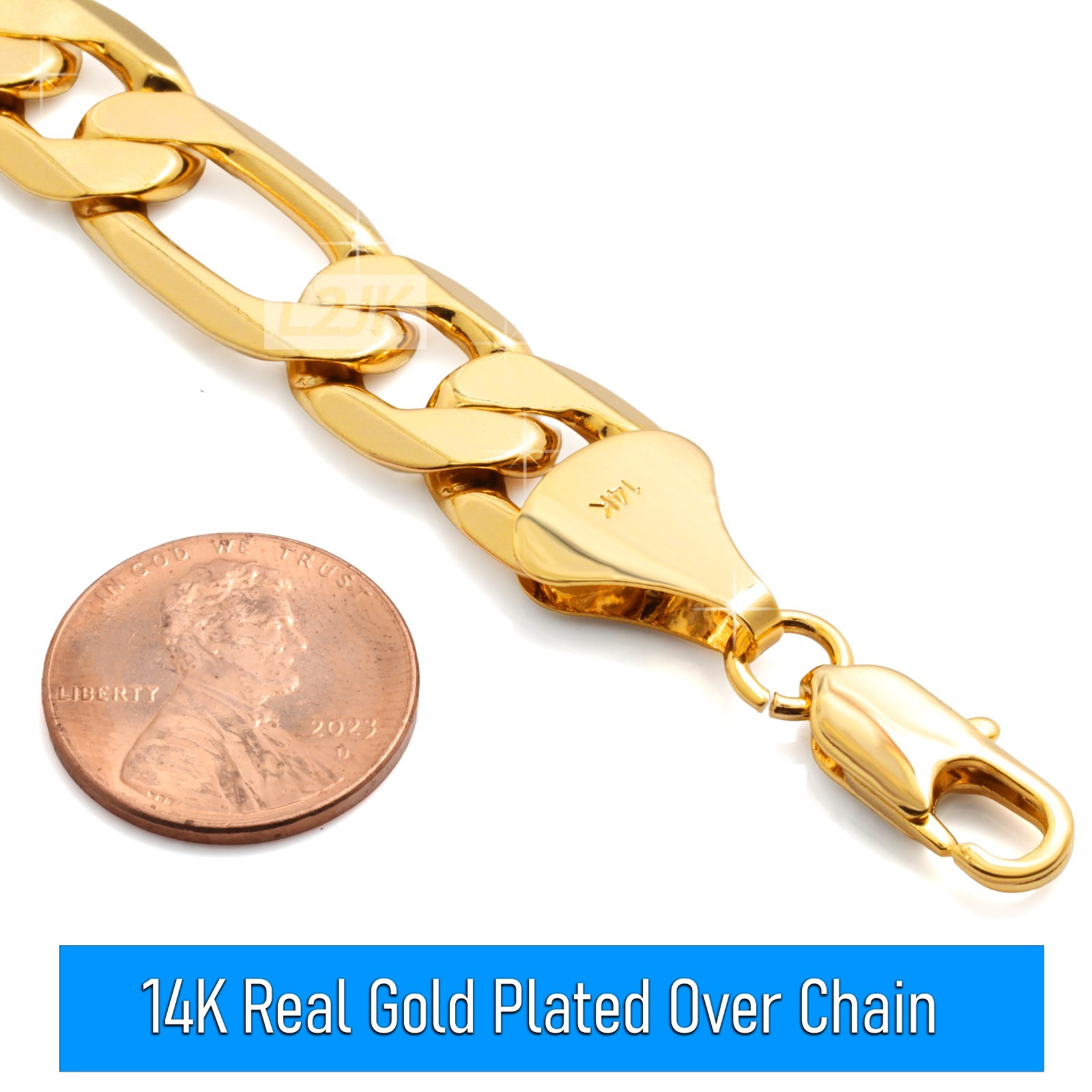 Italy Figaro Chain Link 14K Gold Plated 12mm 24″ Hip Hop Fashion For Men & Women