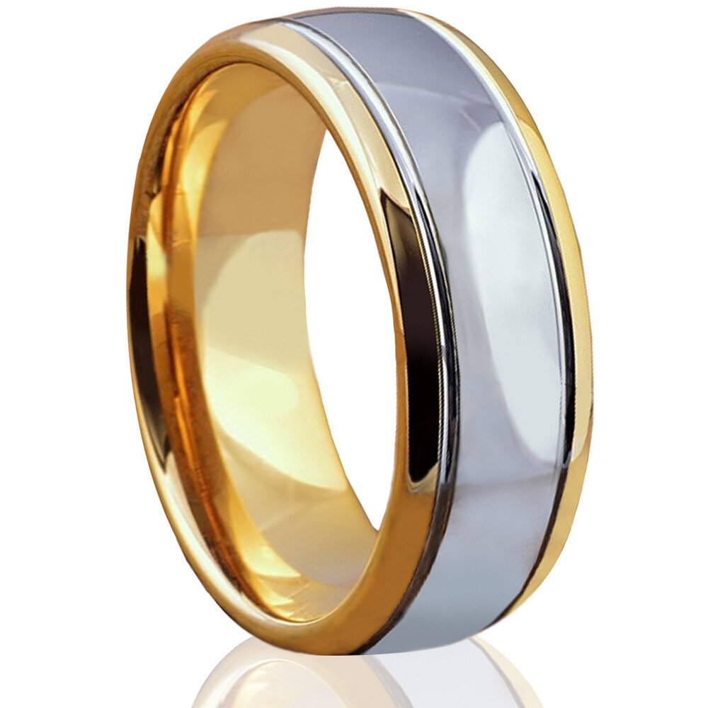 Silver Dome Ring Tungsten Rings for Men 18K Gold IP Mens Rings Mens Wedding Band