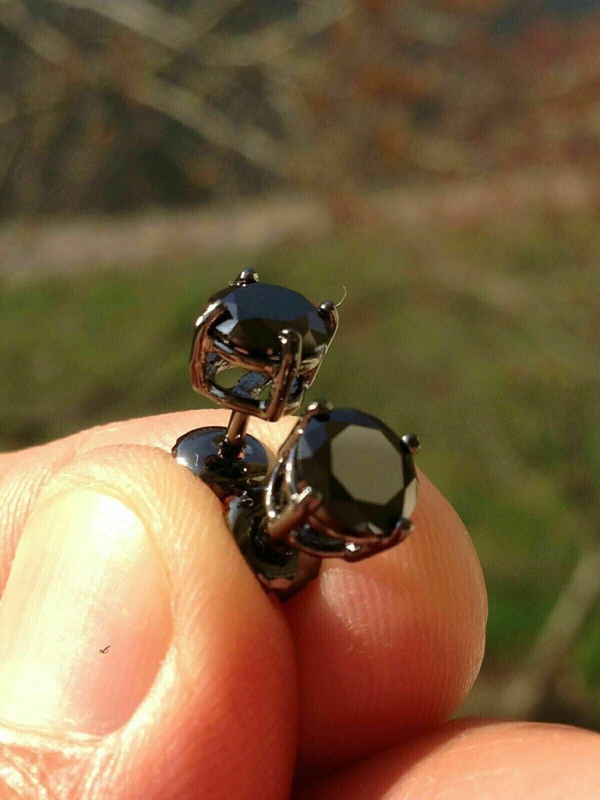 2 Ct Round Cut Lab Created Black Diamond Stud Earrings In 14K Black Gold Finish