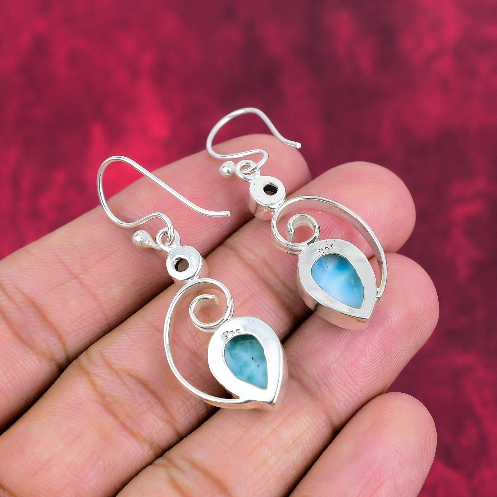 Larimar, Blue Topaz Gemstone Handmade 925 Silver Earrings Jewelry