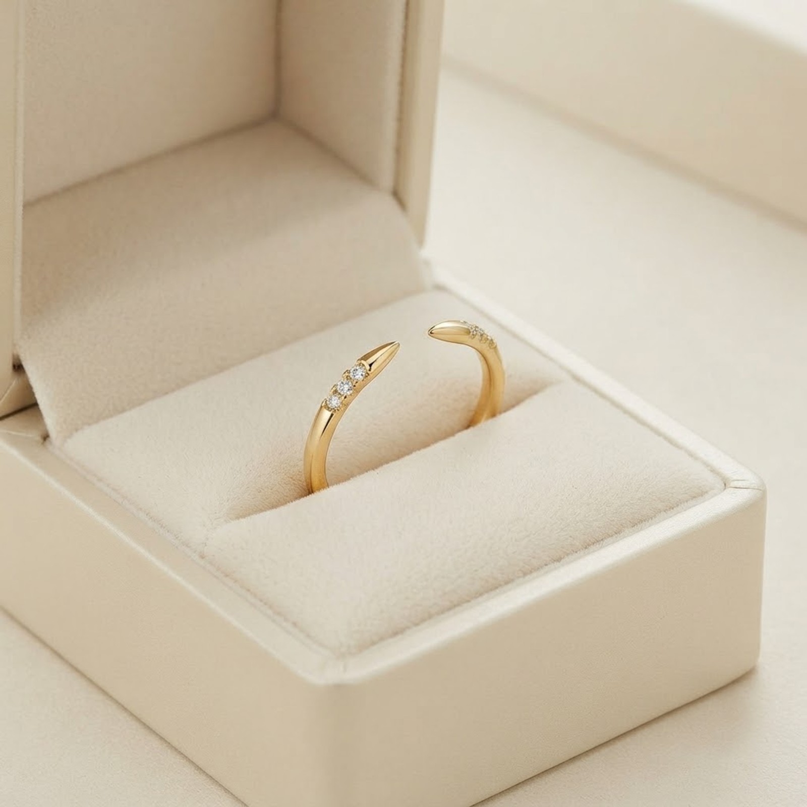 Diamond Spike Cuff Ring, Natural Diamond Stackable Band 9k Gold Engagement Ring