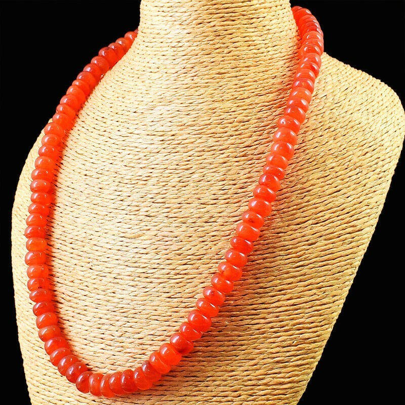 405.00 Cts Earth Mined Orange Carnelian Round Shape Beads Necklace NK 25E125