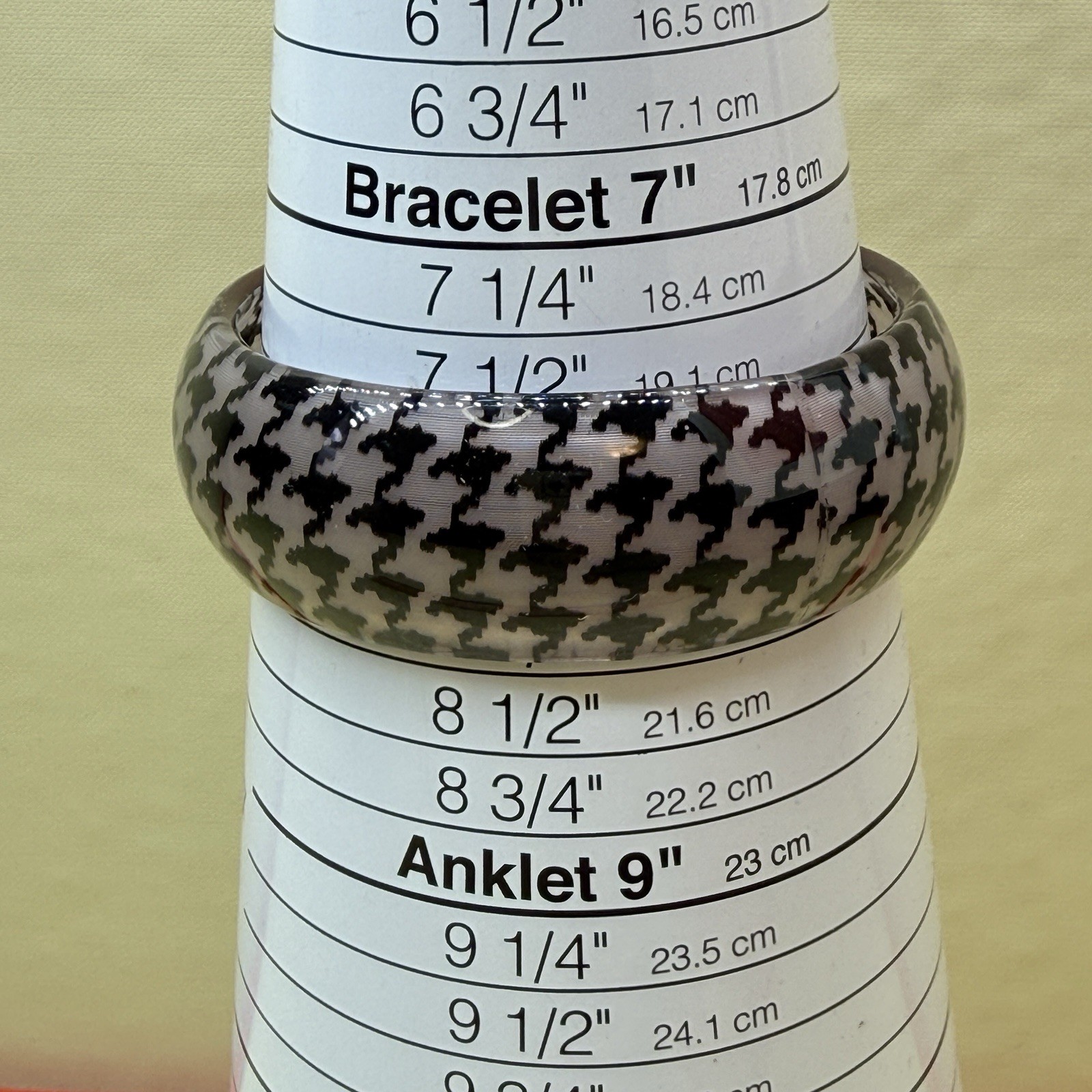 Houndstooth Acrylic Resin Bangle Bracelet Fabric Inlay? Retro Wide Bangle