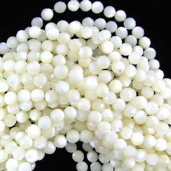 Faceted White Mother Of Pearl MOP Round Beads 15.5″ Strand 3mm 4mm 6mm 8mm 10mm