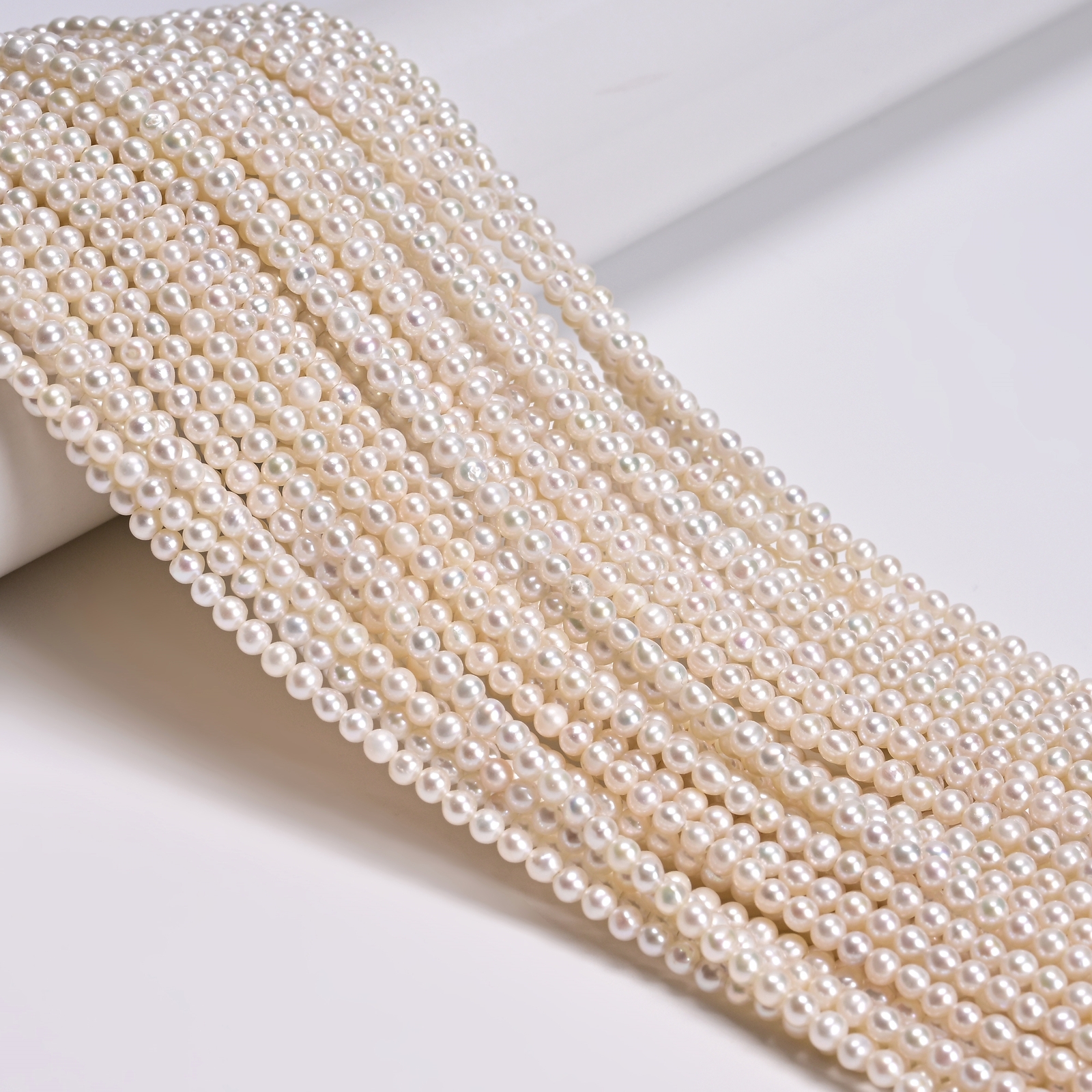 Natural White Fresh Water Pearl Round Beads Size 3-3.5mm 15.5” Strand