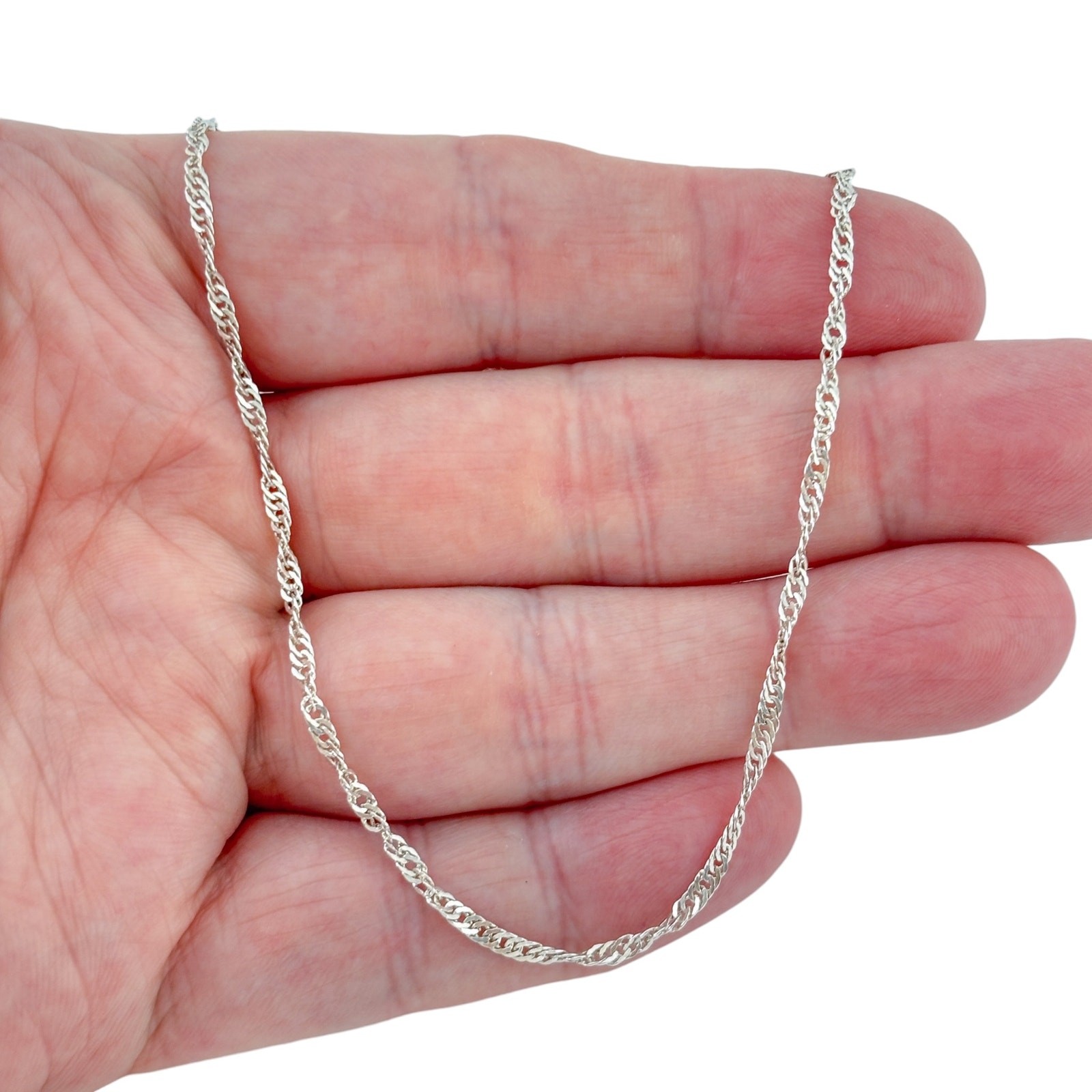 Vintage Sterling Silver 925 Singapore Chain Necklace 21.5″