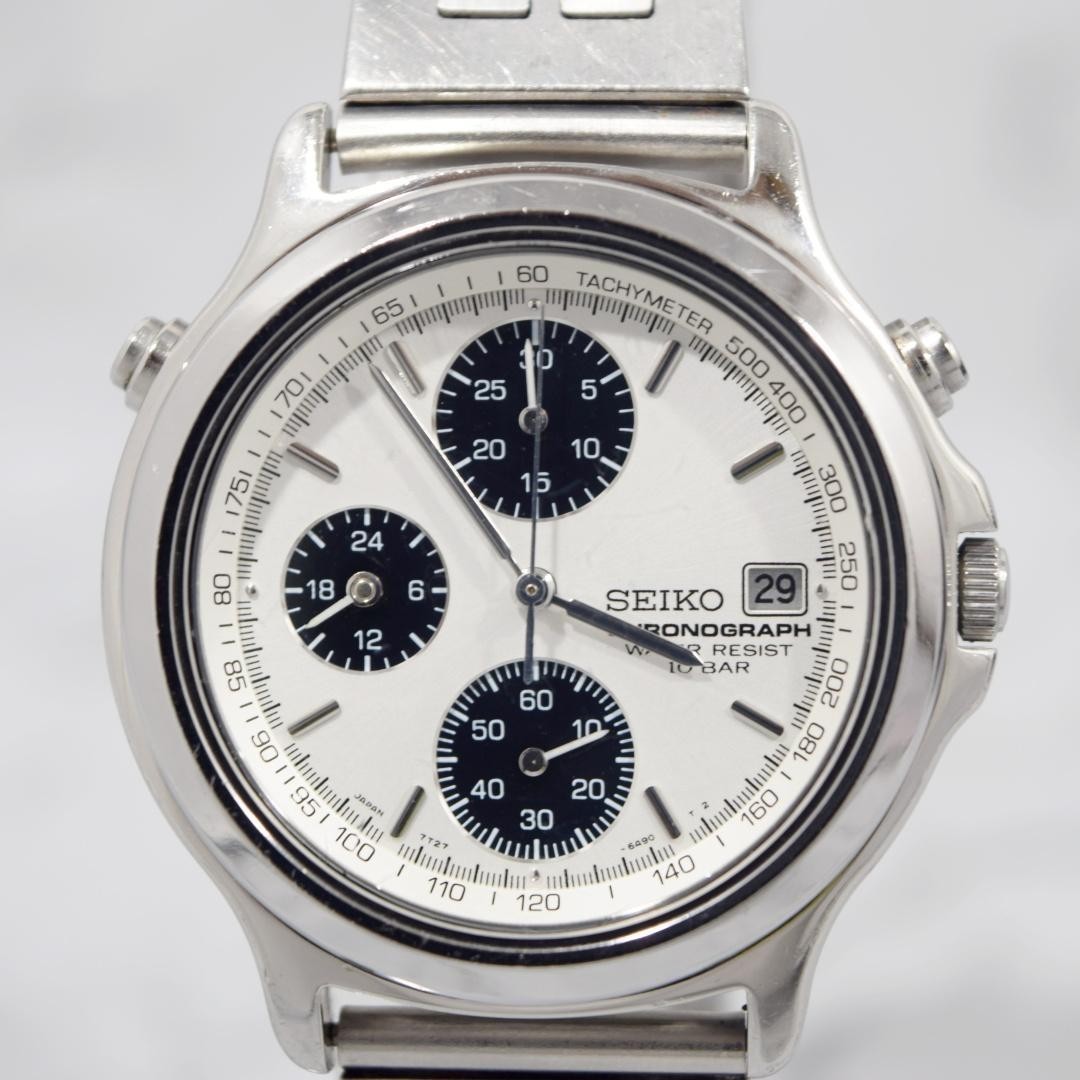 SEIKO Chronograph 7T27-6A70 Panda Dial Watch 18.5cm New Battery Boxed Rare Japan